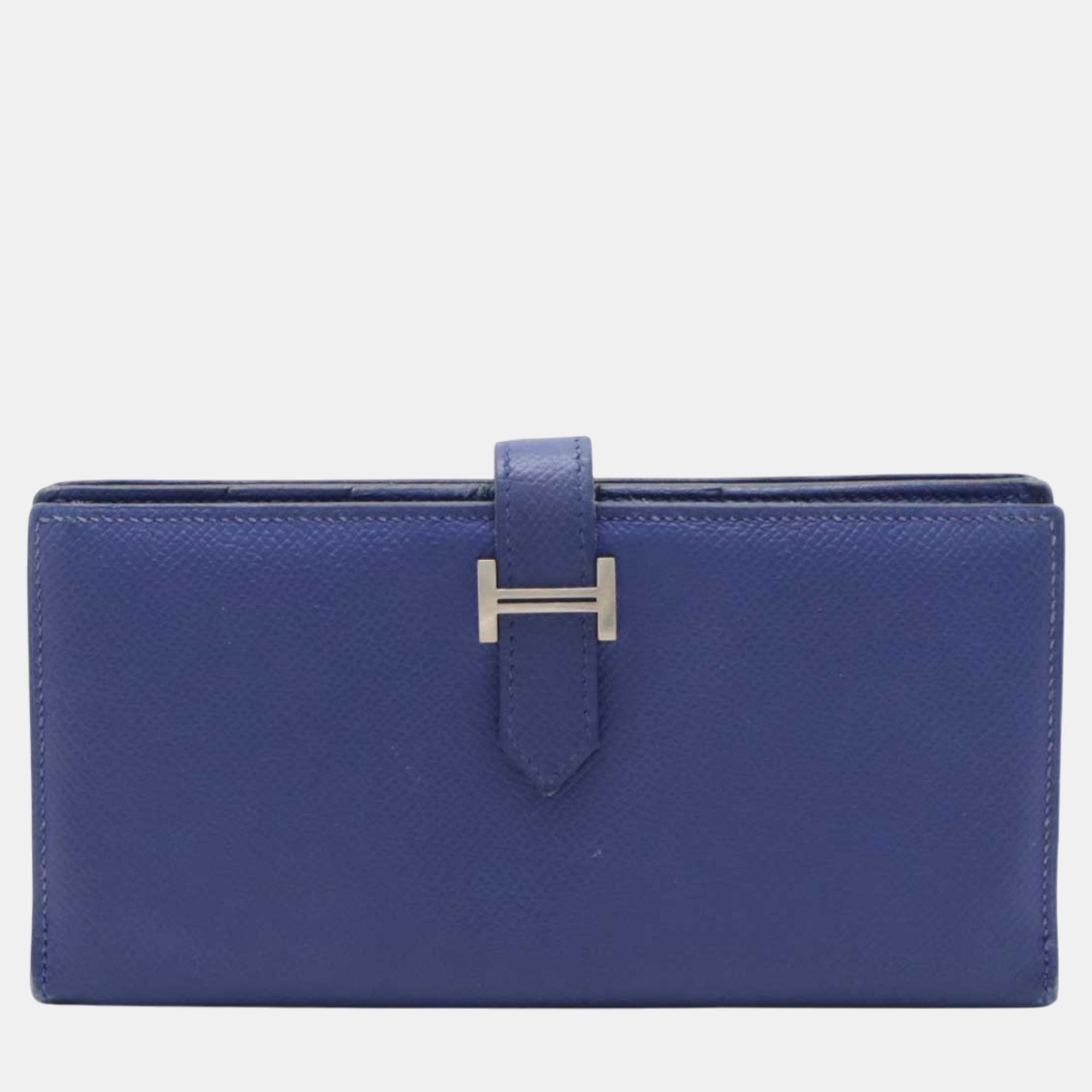 

Hermes Bearn Souffle Leather Wallet Blue