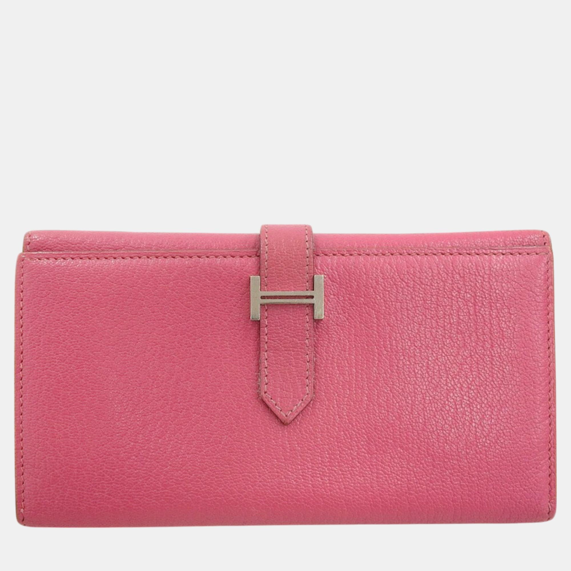 

Hermes Chevre Bearn Dupli Long Wallet, Pink