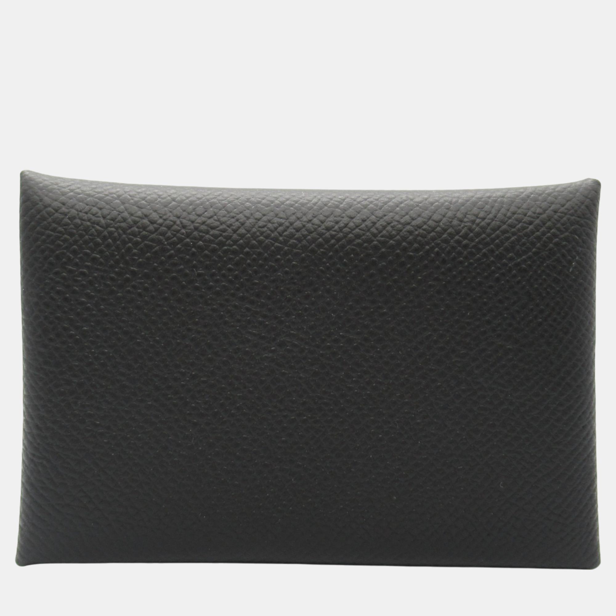 

Hermes Calvi Leather Card Case, Black