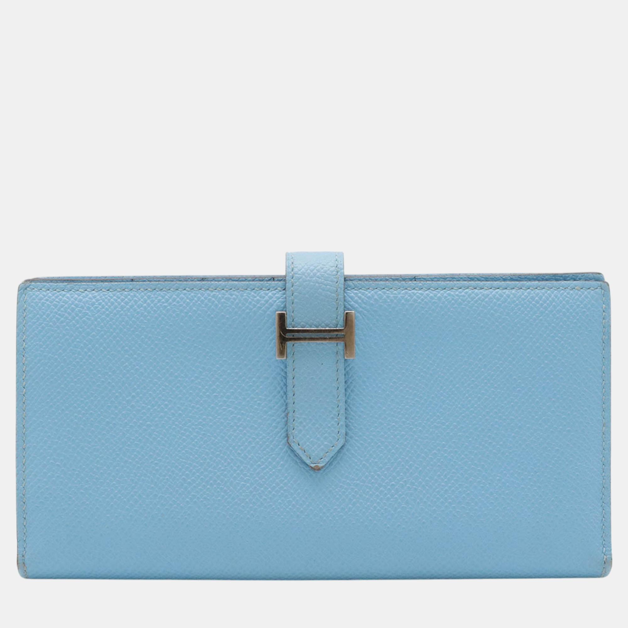 

Hermes Blue Leather Bearn Souffle Long Wallet