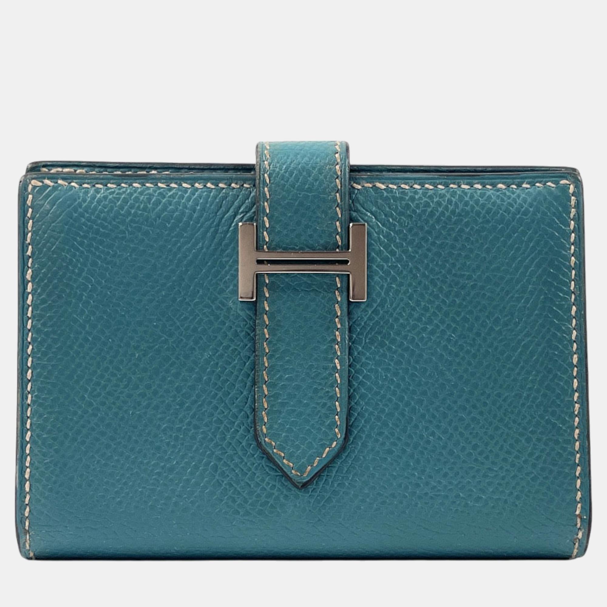 

Hermes Epsom Bearn Mini Card Case Wallet, Blue