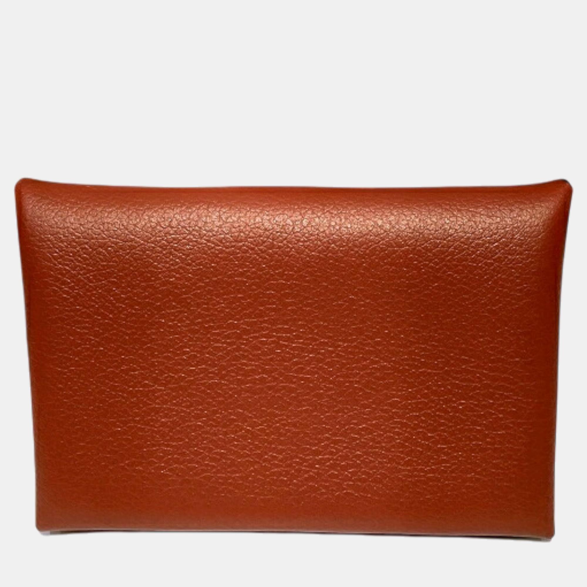 

Hermes Calvi Leather Card Holder, Brown