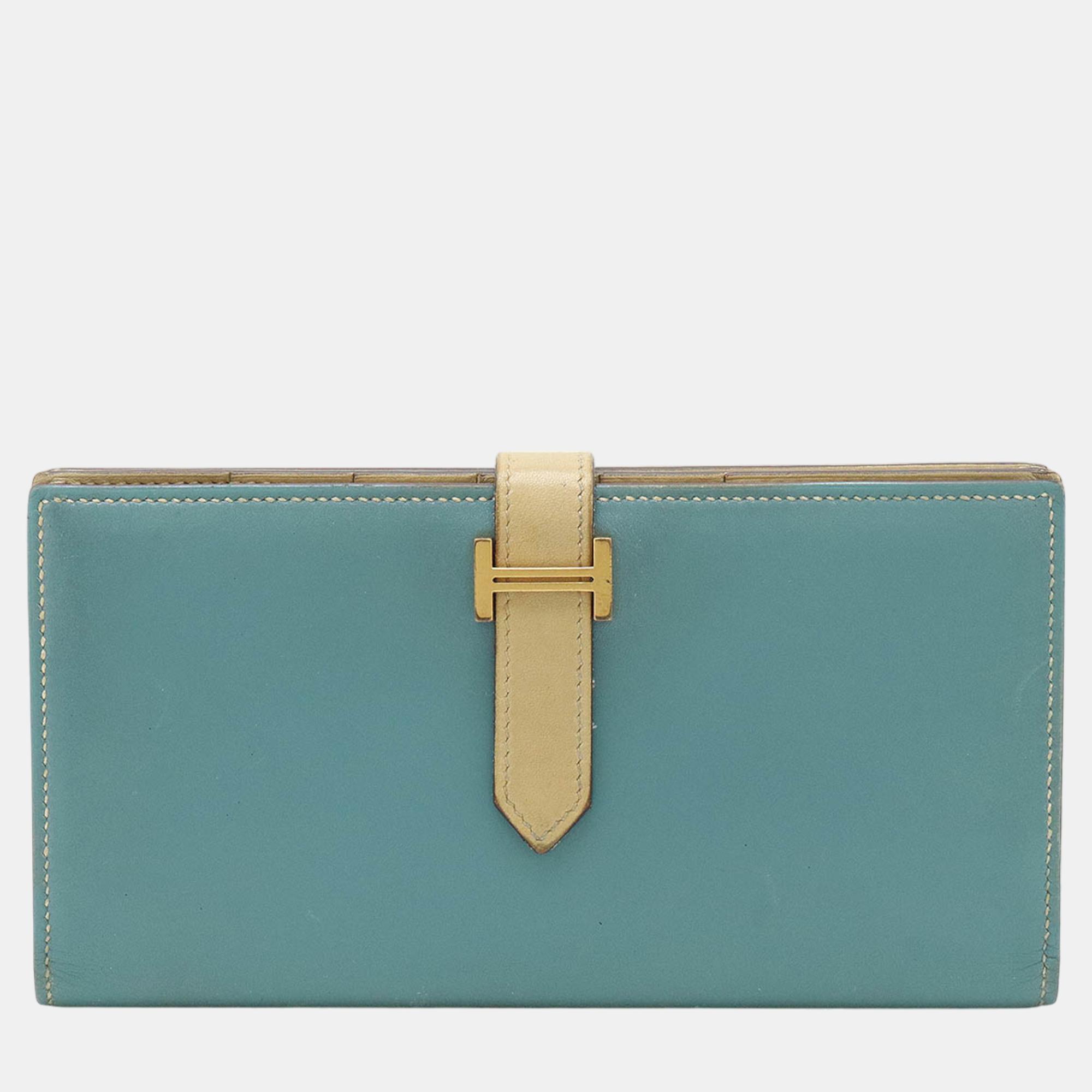 

Hermes Blue Bearn Souffle Bicolor Leather Wallet