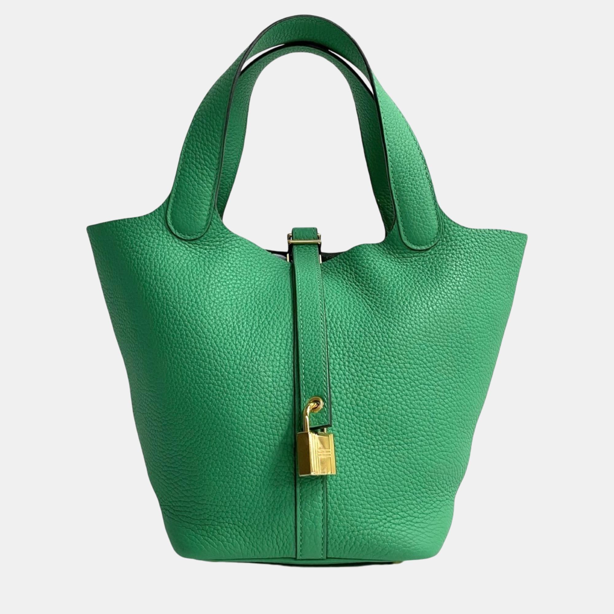 

Hermes Green Leather Picotin Lock PM Handbag