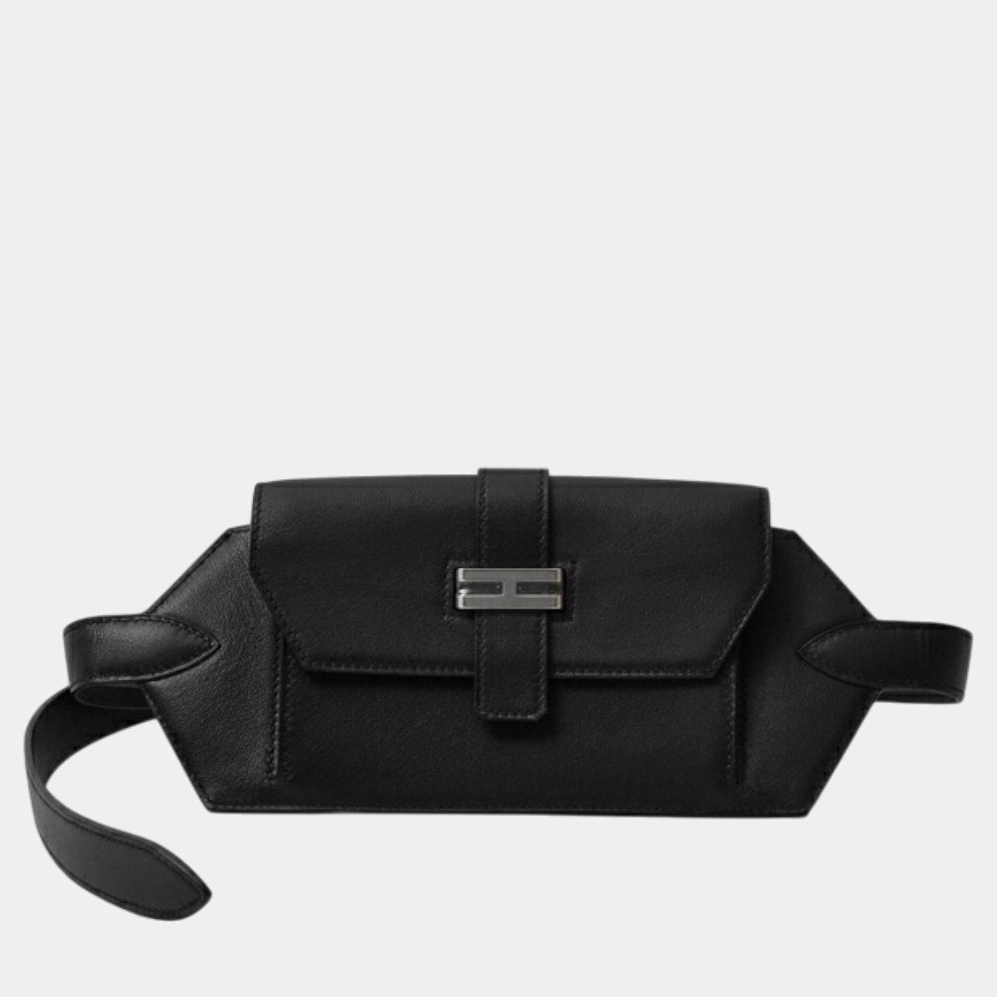 

Hermes Black Leather Elan Pocket 24 Waist Bag