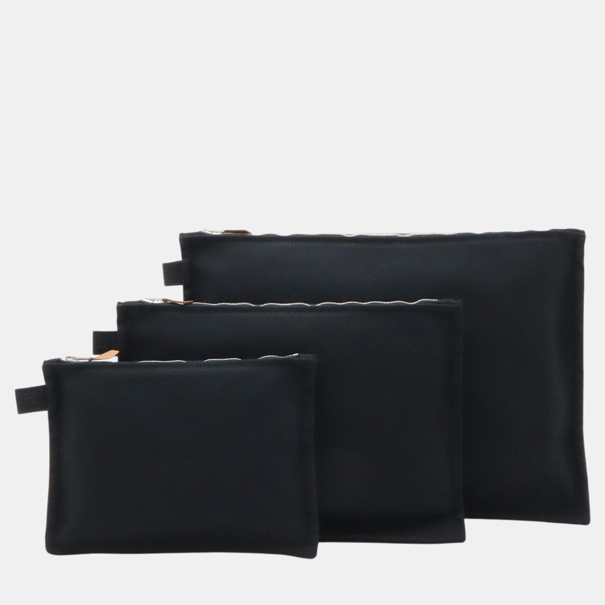 

Hermes Bora Bora Pouch Set Cotton Canvas, Black