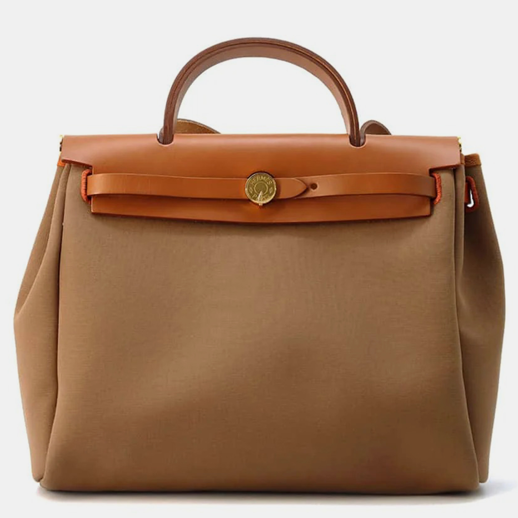 

Hermes Herbag Fauve/Halzan Toile Military Vache Hunter Leather Size Pm, Brown