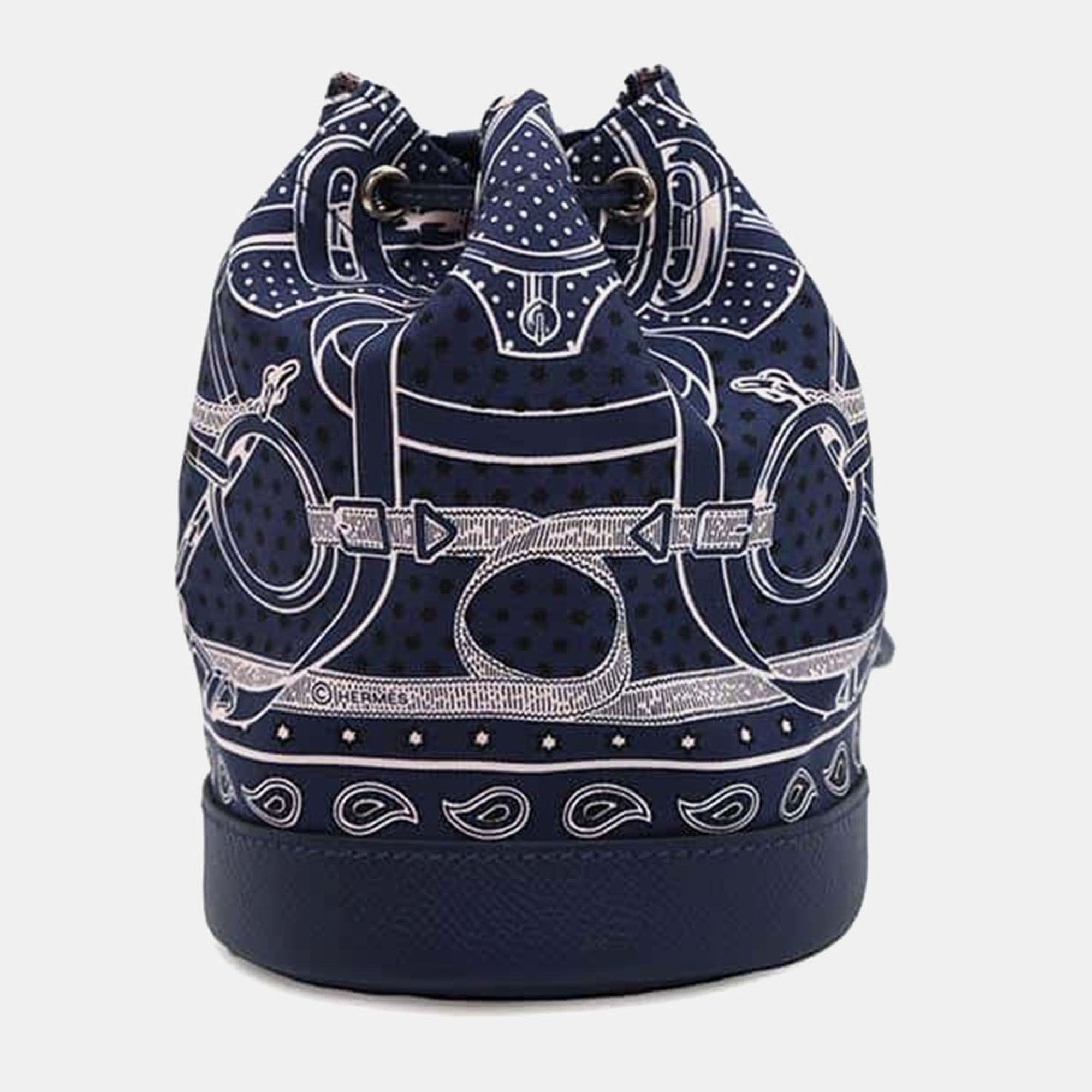 

Hermes Blue Leather and Silk Sac Soi Cool Bag, Navy blue