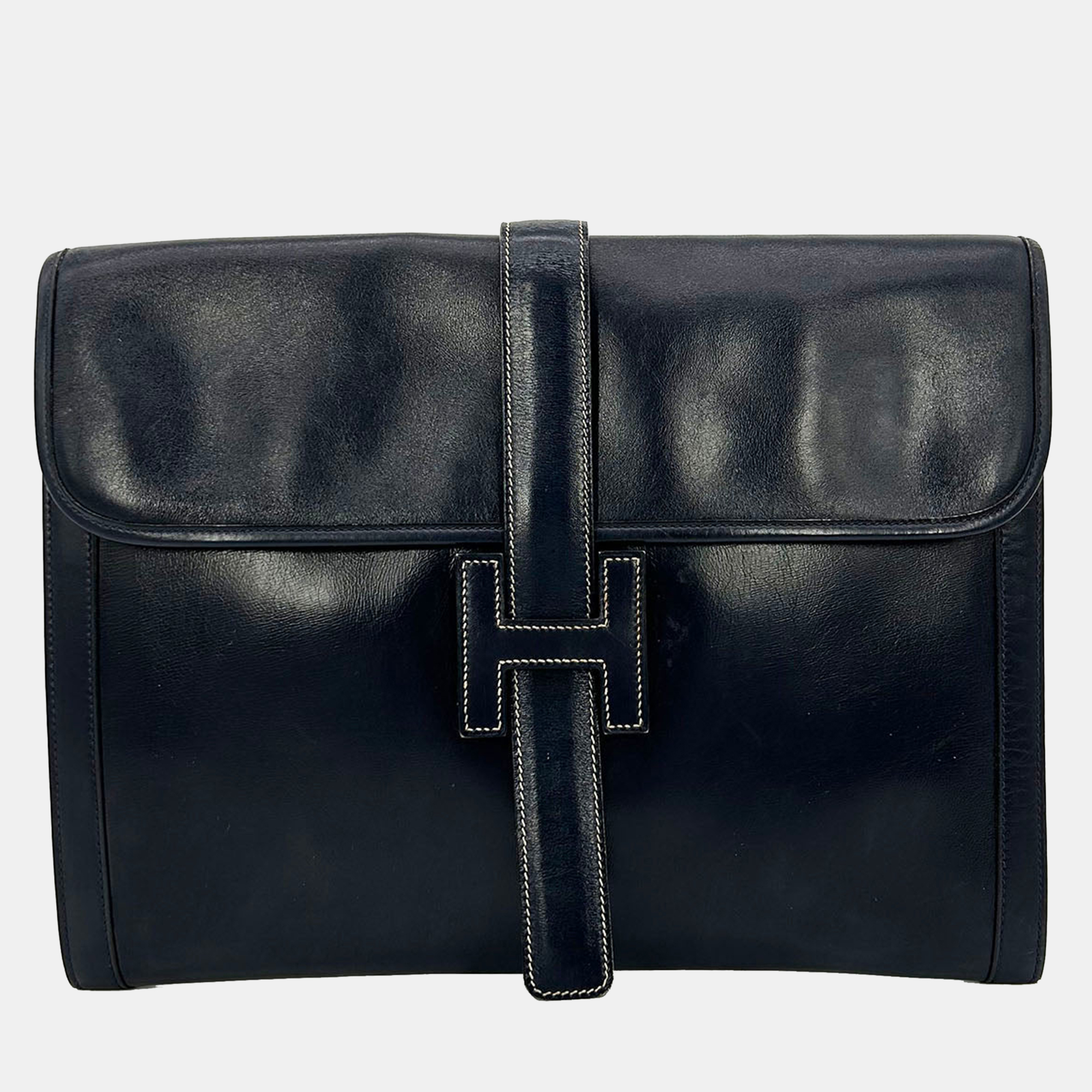 

Hermes Vintage Navy Box Calf Jige Clutch, Navy blue