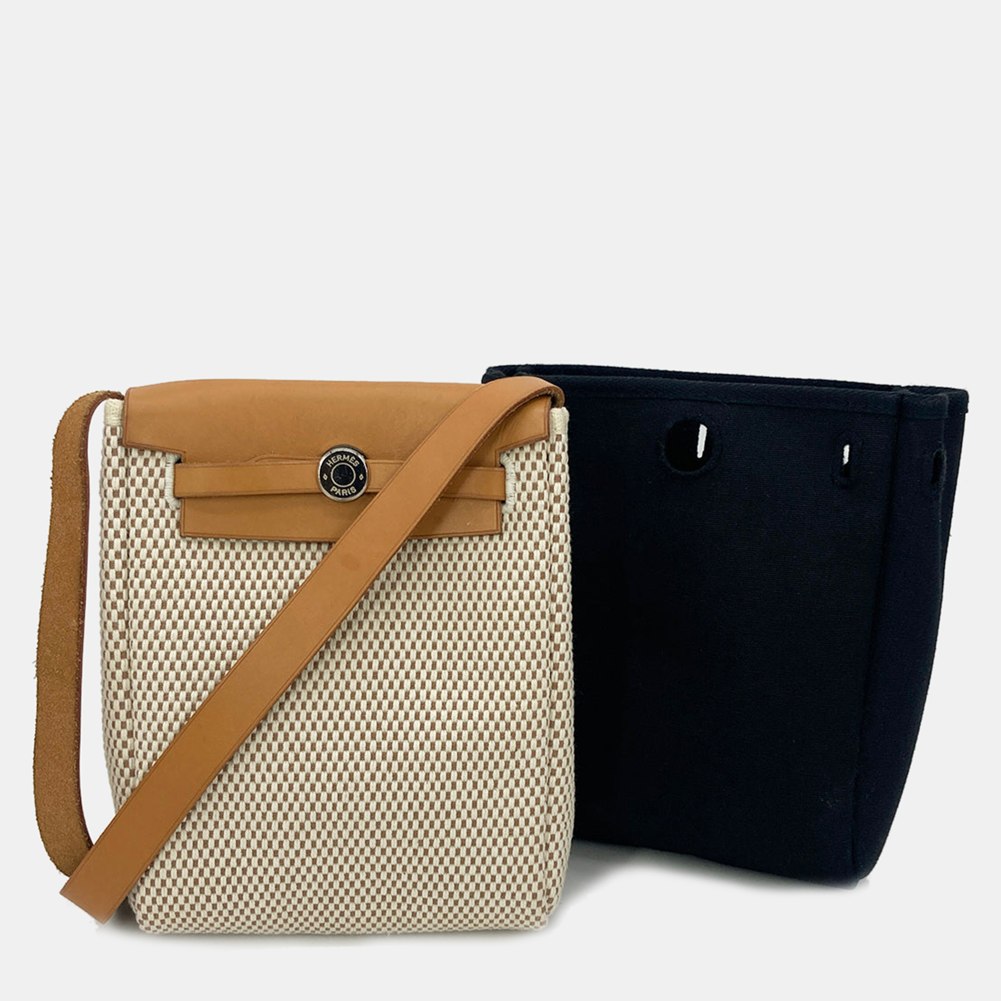 

Hermes Herbag Tpm Mini Black And Beige Sangles Canvas