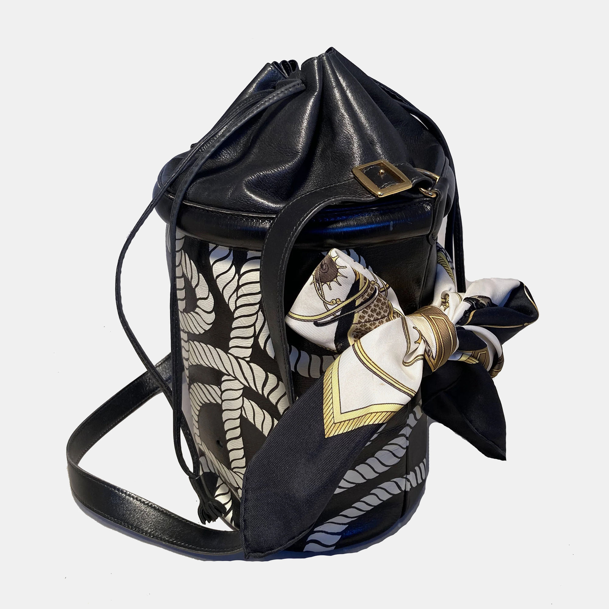 

Hermes Hand Painted Ropes Bucket Bag, Black