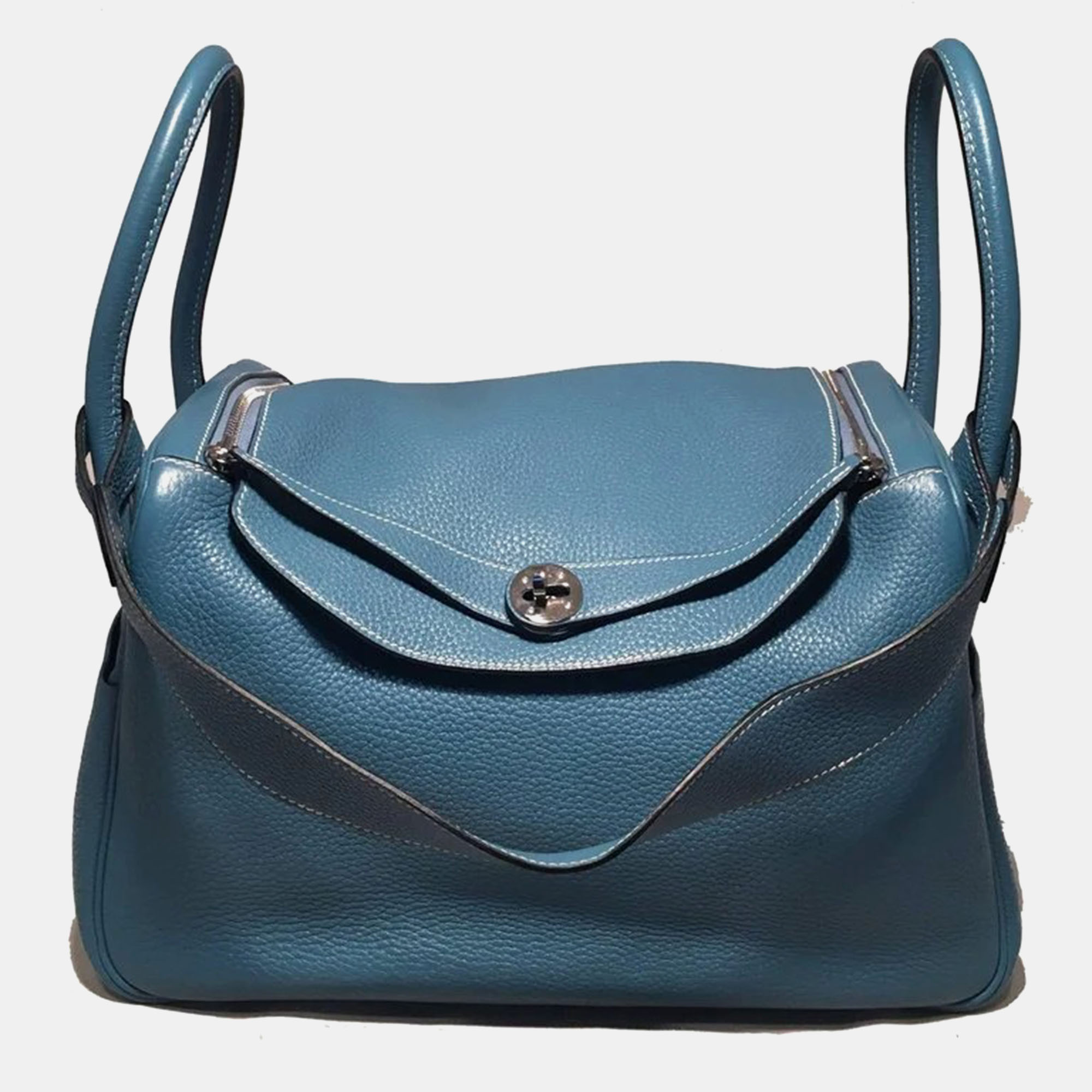 

Hermes Blue Jean Clemence Leather Lindy Bag