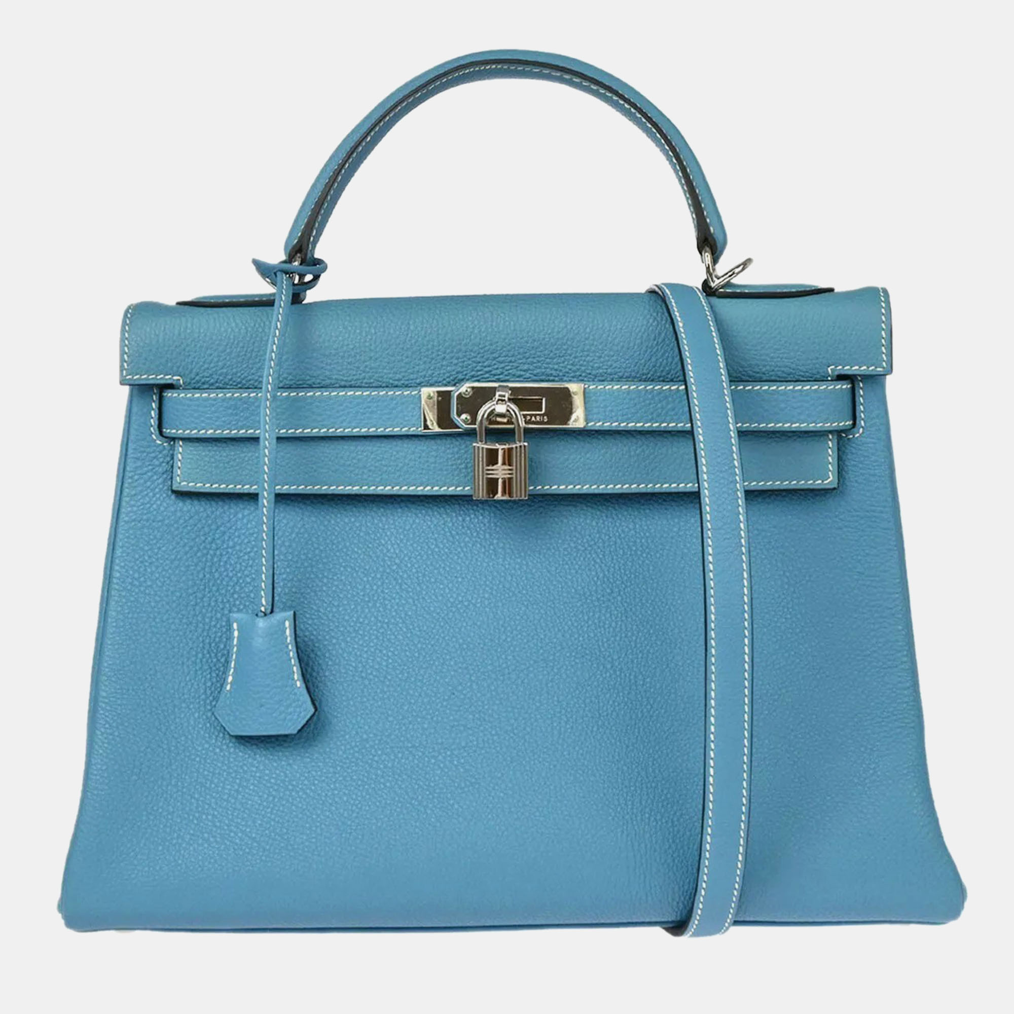 

Hermes Blue Jean Togo Leather Kelly 32 Retourne Handbag