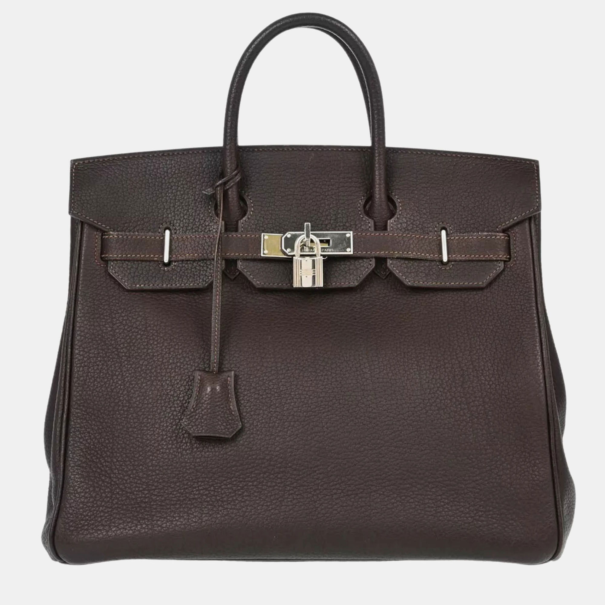 

Hermes Chocolat Togo Haut A Courroies 32 Handbag, Brown