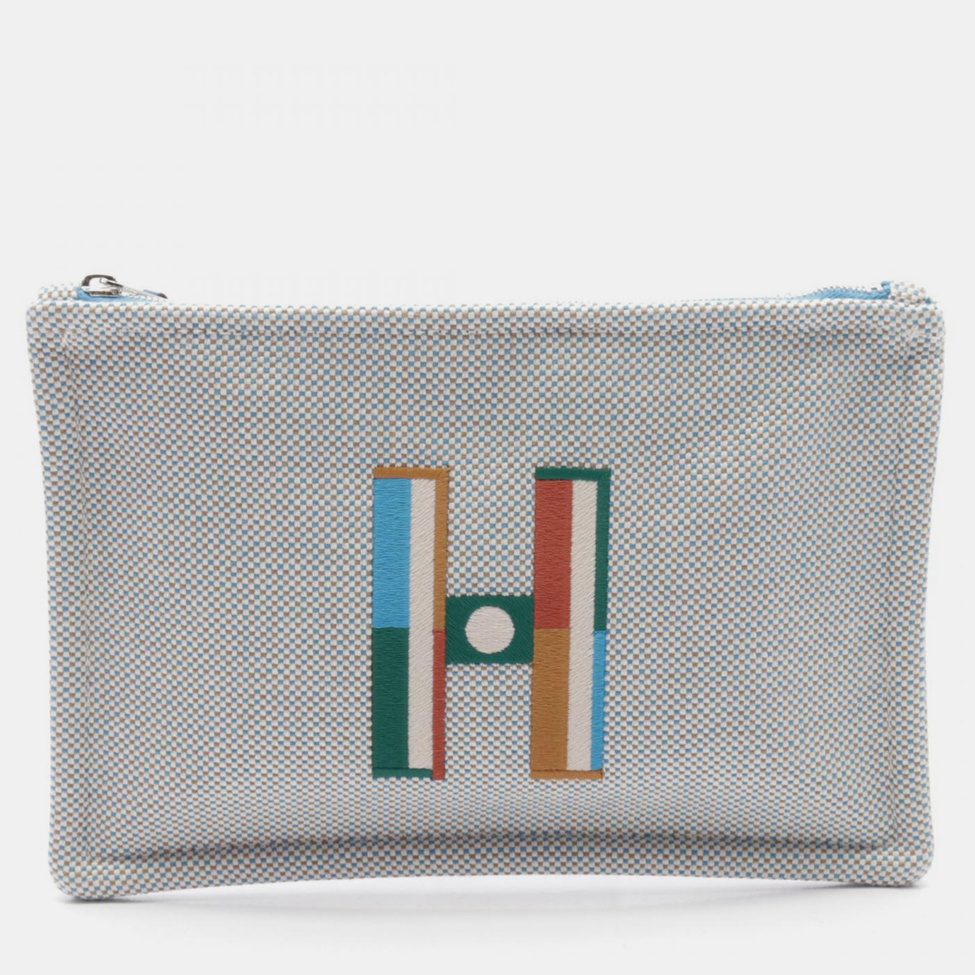 

Hermes Faubourg Corner PM Cyan Toile Ash Pouch, Multicolor