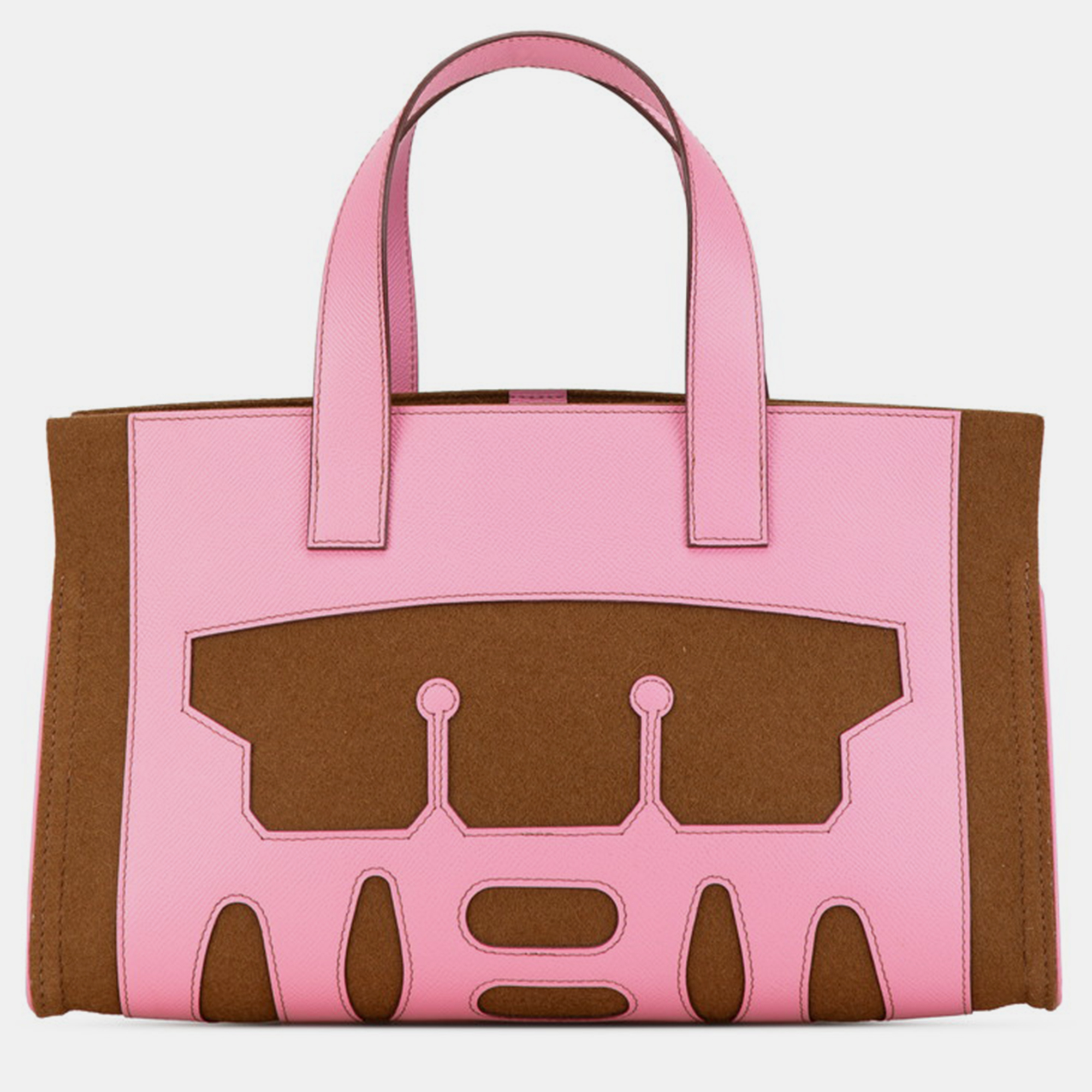 

Hermes Rose Shocking Tadelakt Fleece Petit H Decoupe Skeleton PM Tote Bag, Pink