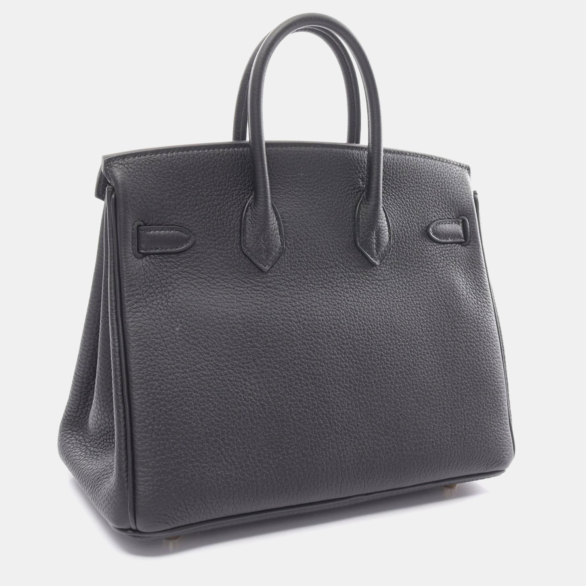 Hermes Black Leather Birkin 25 Verso Bag 