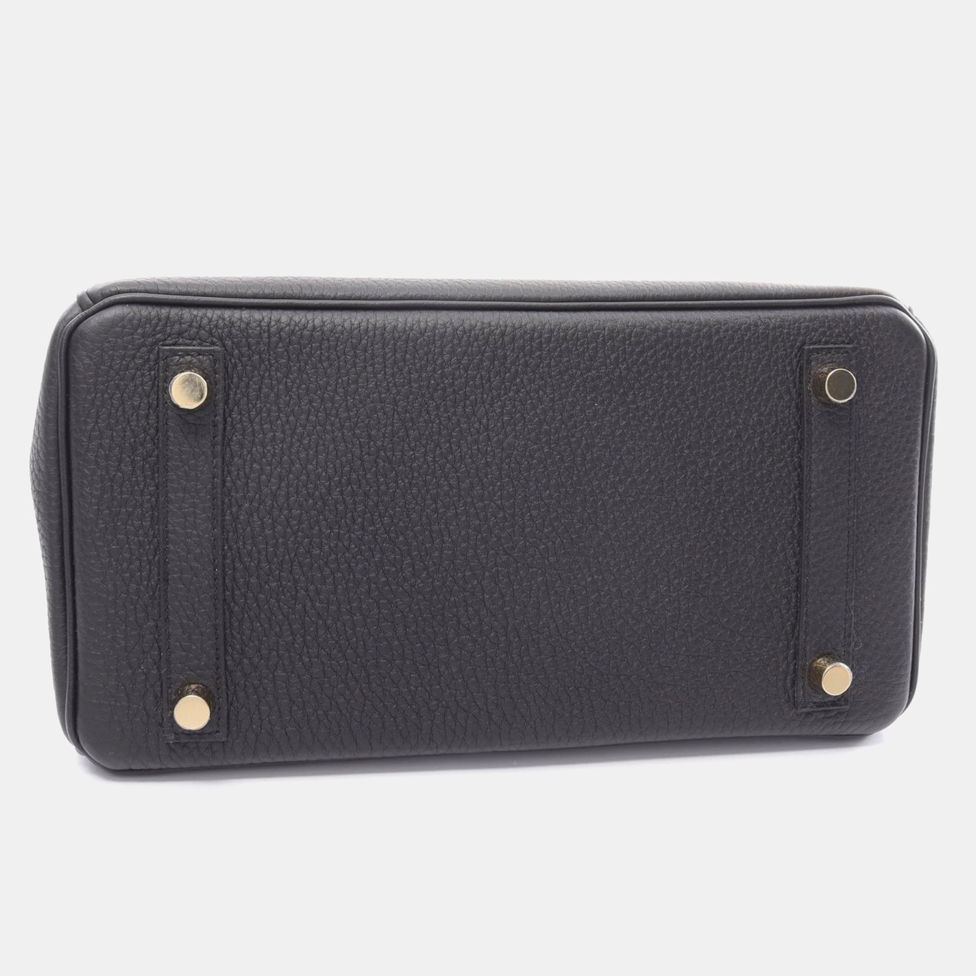 Hermes Black Leather Birkin 25 Verso Bag 