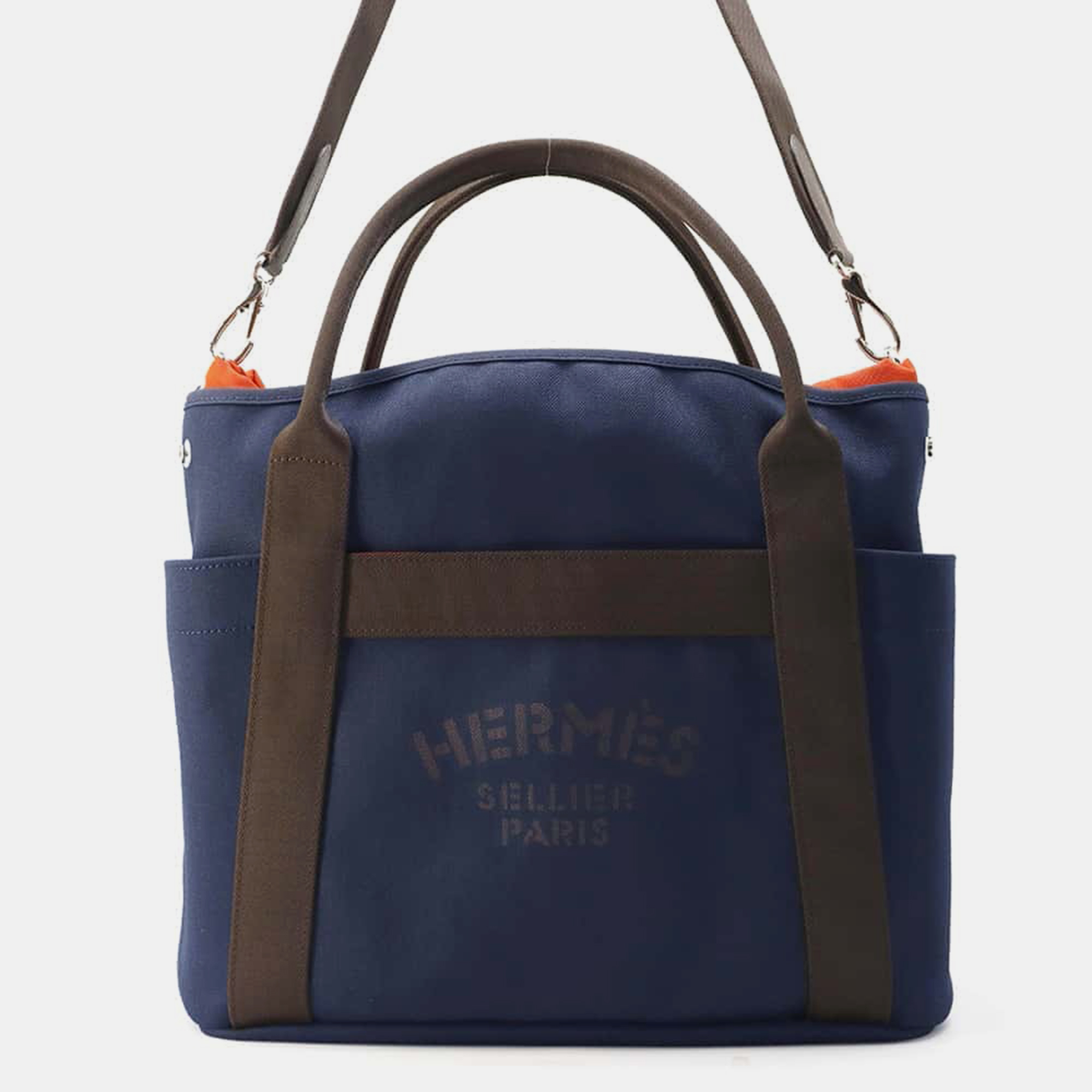 

Hermes Sac De Pansage Navy/Feu Toile Chevrons Canvas, Navy blue