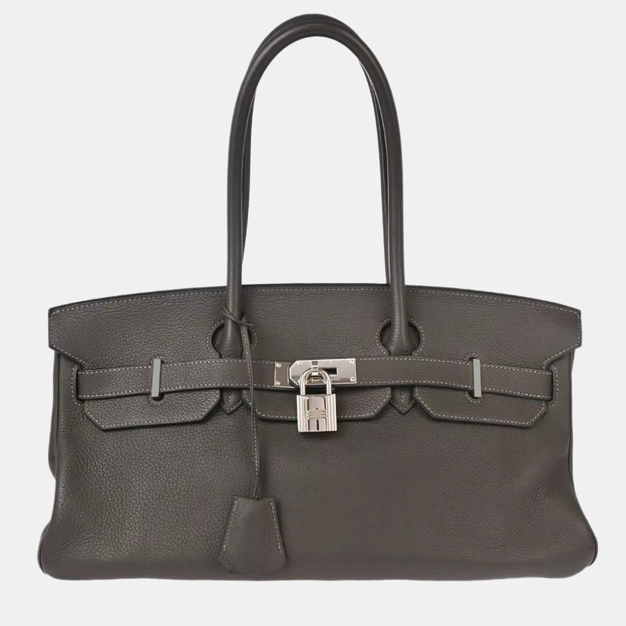 

Hermes Graphite Taurillon Clemence Shoulder Birkin Handbag, Black