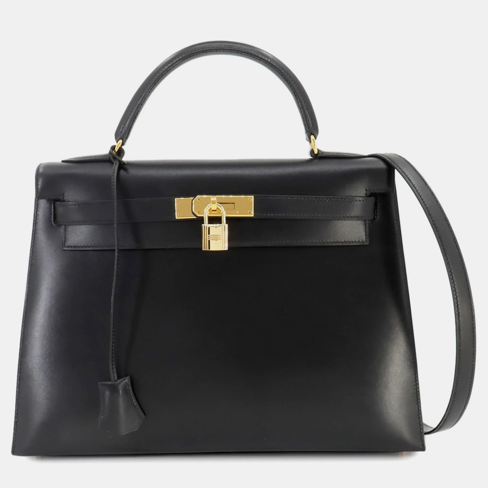 

Hermes Black Box Calf Leather Kelly 32 Handbag