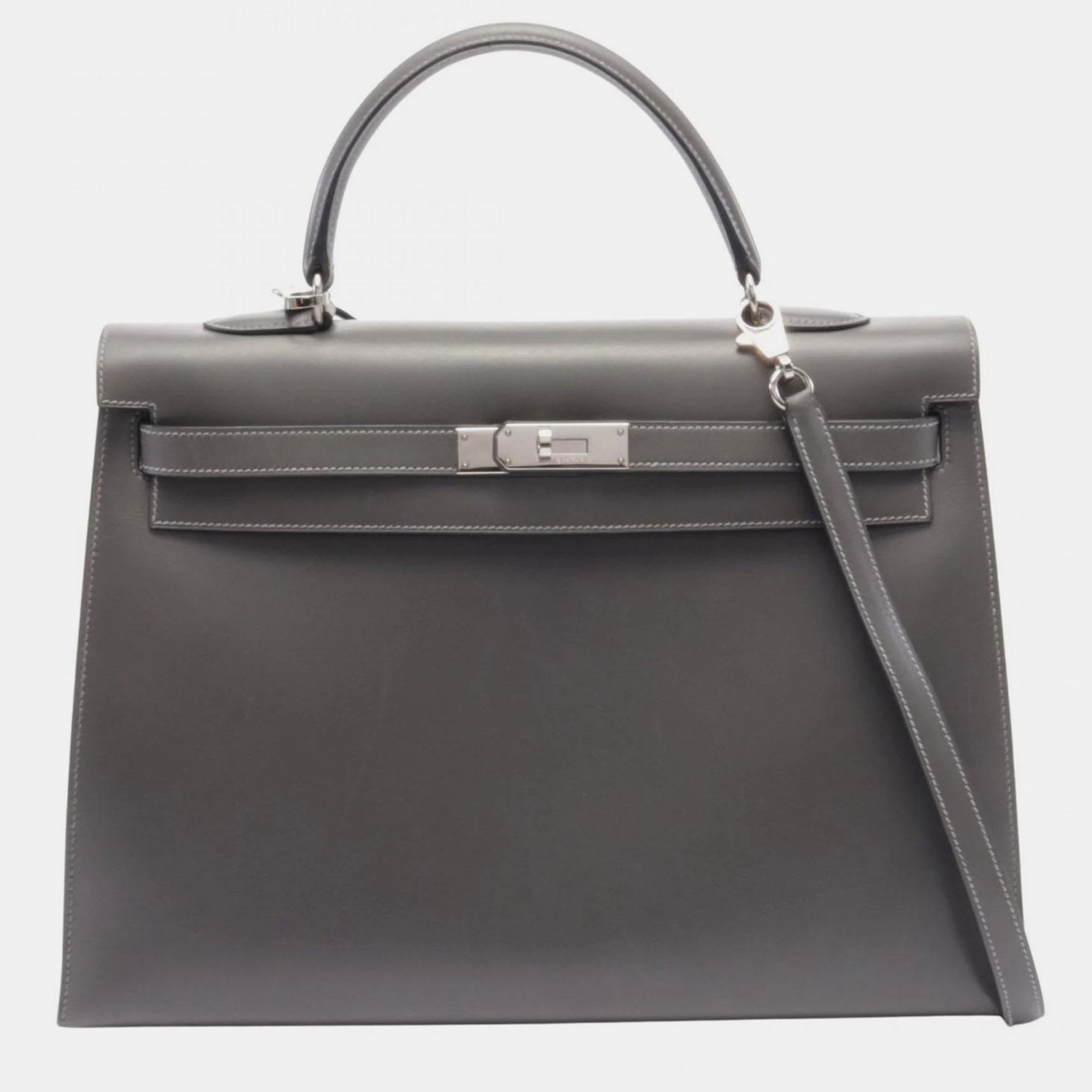 

Hermes Grey Box Calf Leather Kelly 35 Handbag