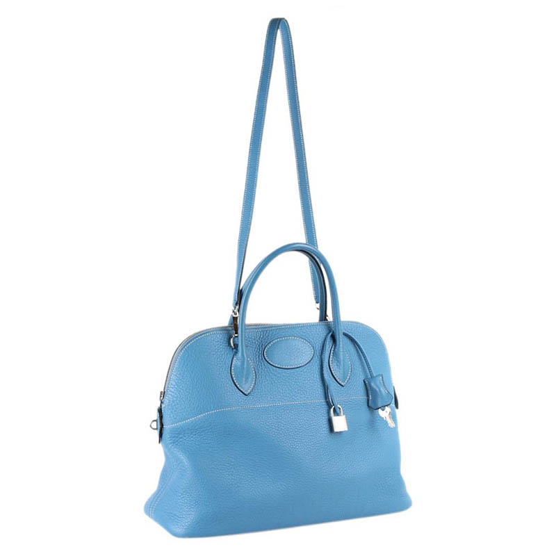 

Hermes Turquoise Taurillon Clemence Leather Bolide 35 Bag, Blue