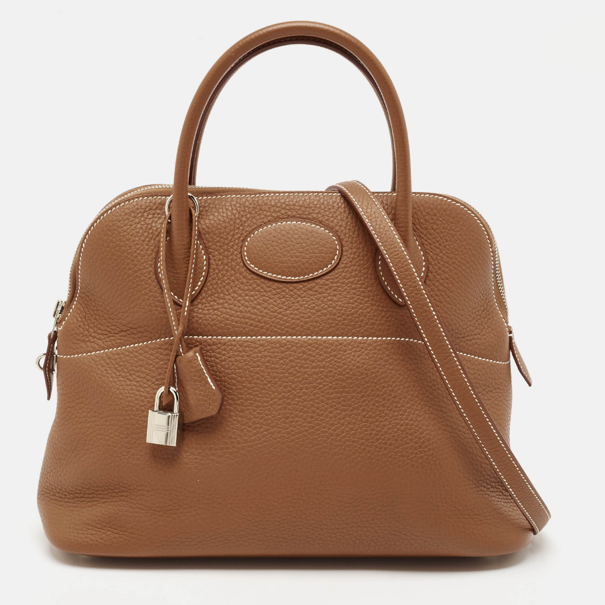 

Hermès Gold Taurillon Clemence Leather Bolide 31 Bag, Brown