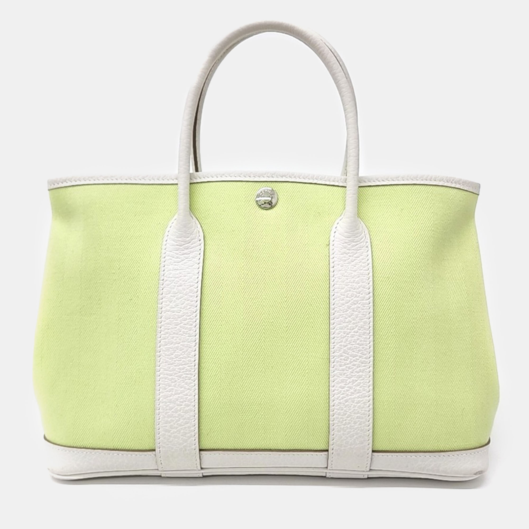 Pre-owned Hermes White Yellow Canvas And Leather Garden Party 30 Bag