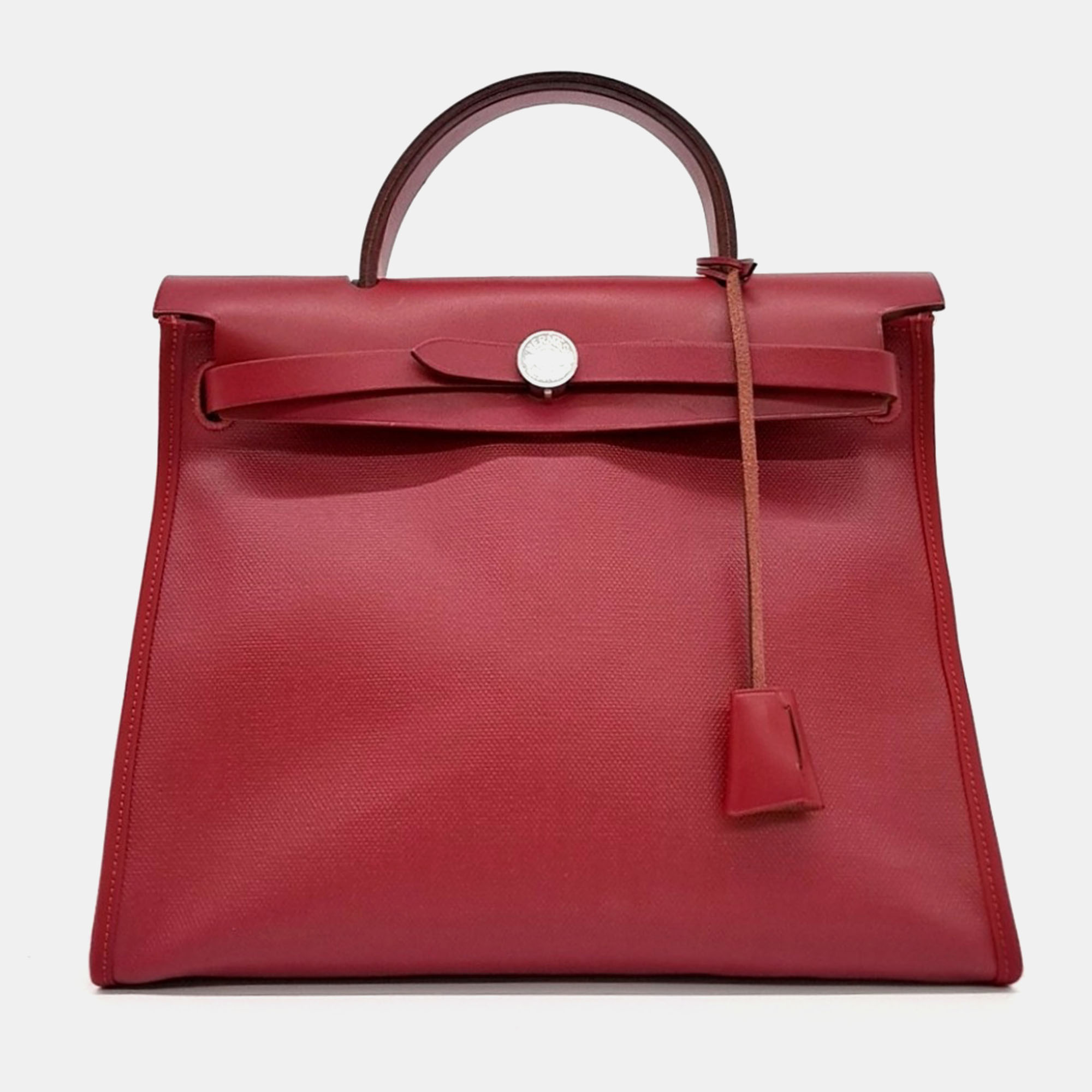 

Hermes Red Leather Herbag 31 Top Handle Bag