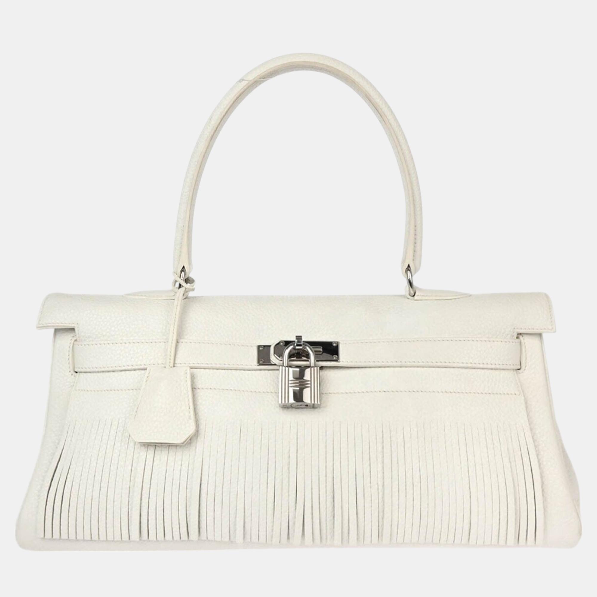 

Hermes White Taurillon Clemence Shoulder Kelly Handbag