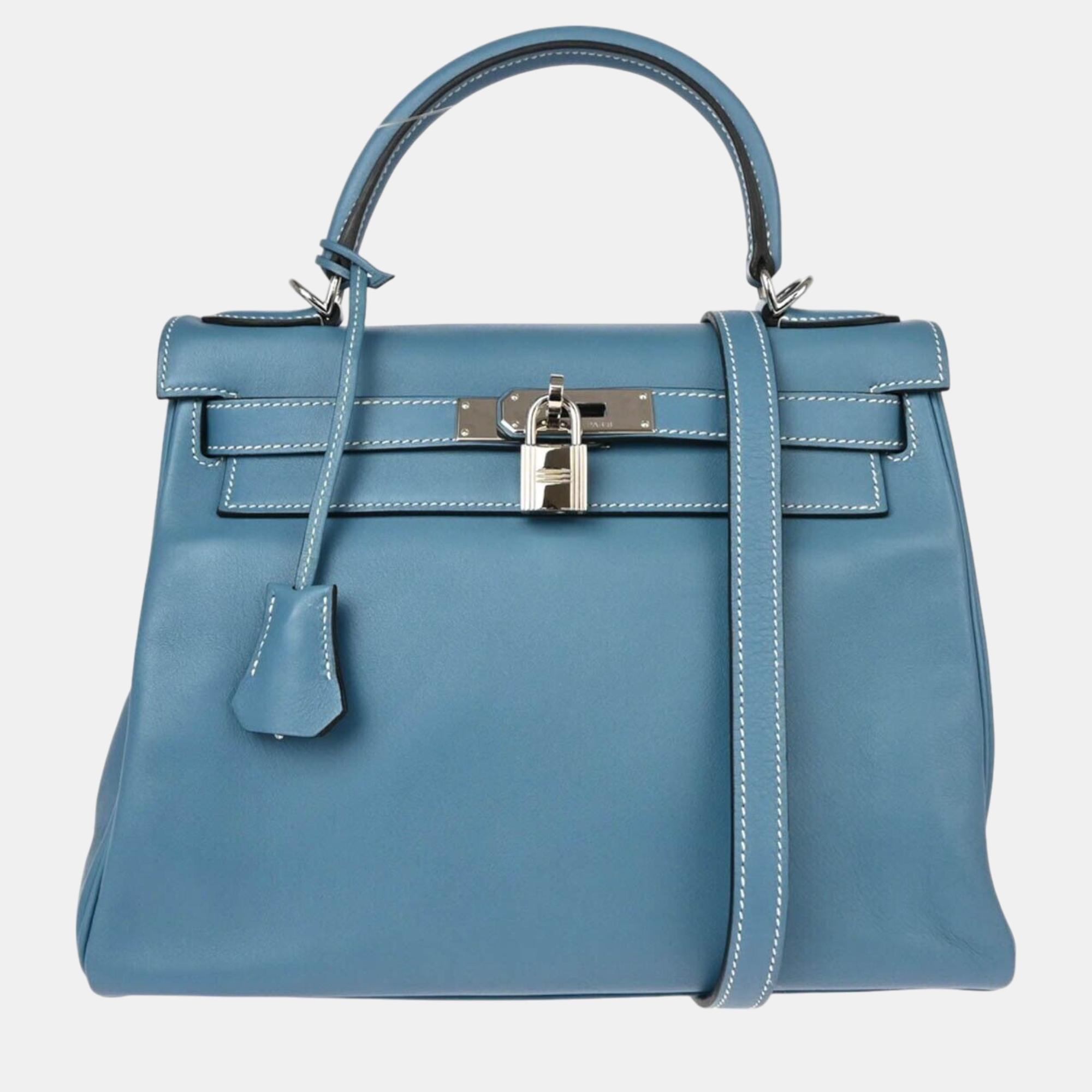 

Hermes Blue Jean Swift Kelly 28 Retourne 2way Handbag