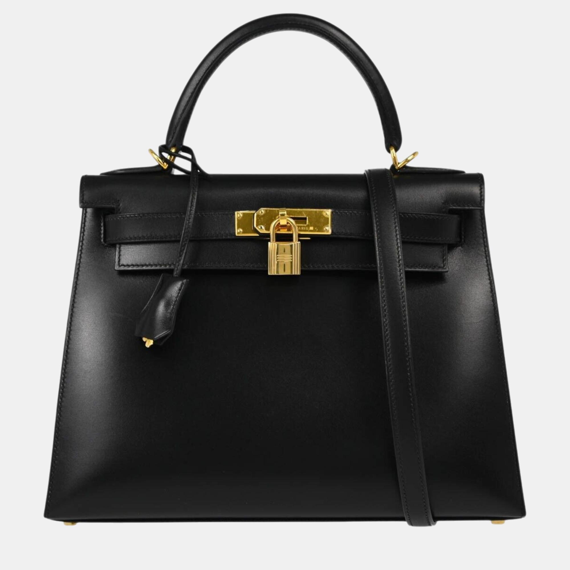 

Hermes Black Box Calf Kelly 28 Sellier Handbag