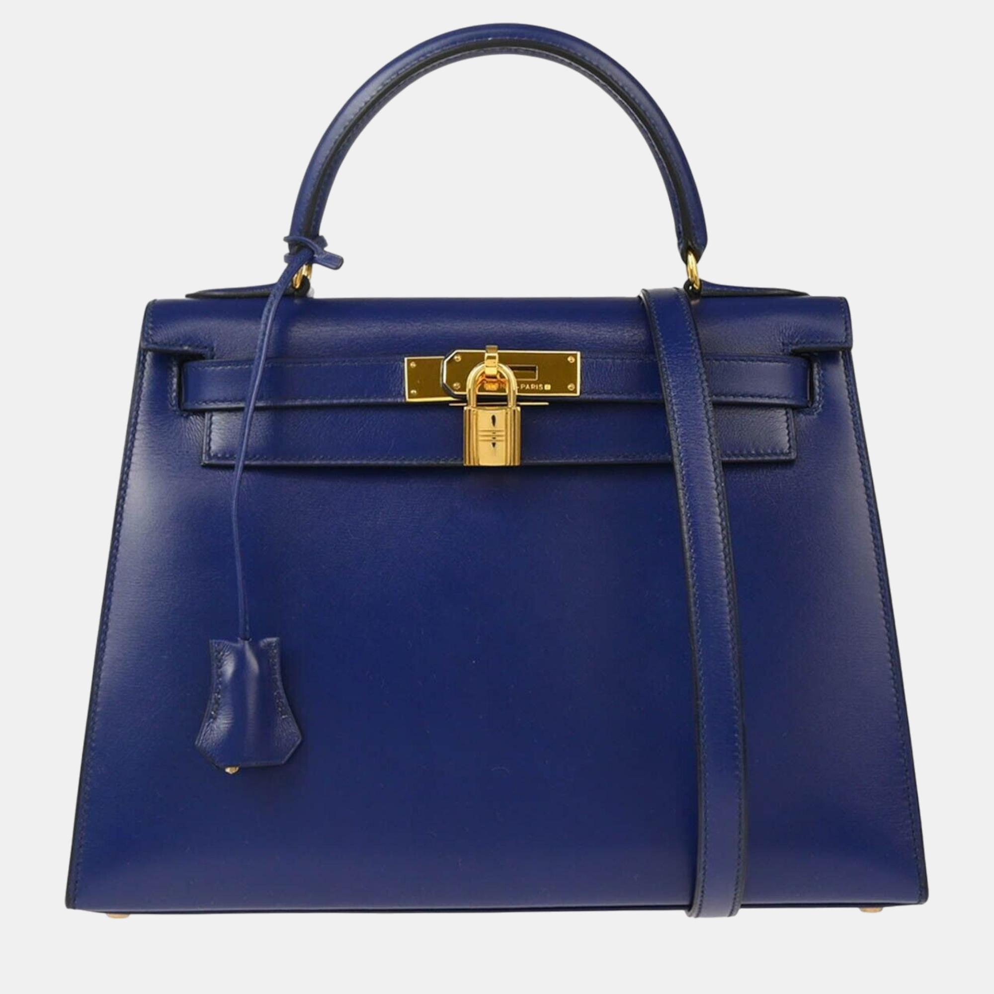 

Hermes Blue Box Calf Kelly 32 Sellier 2way Handbag