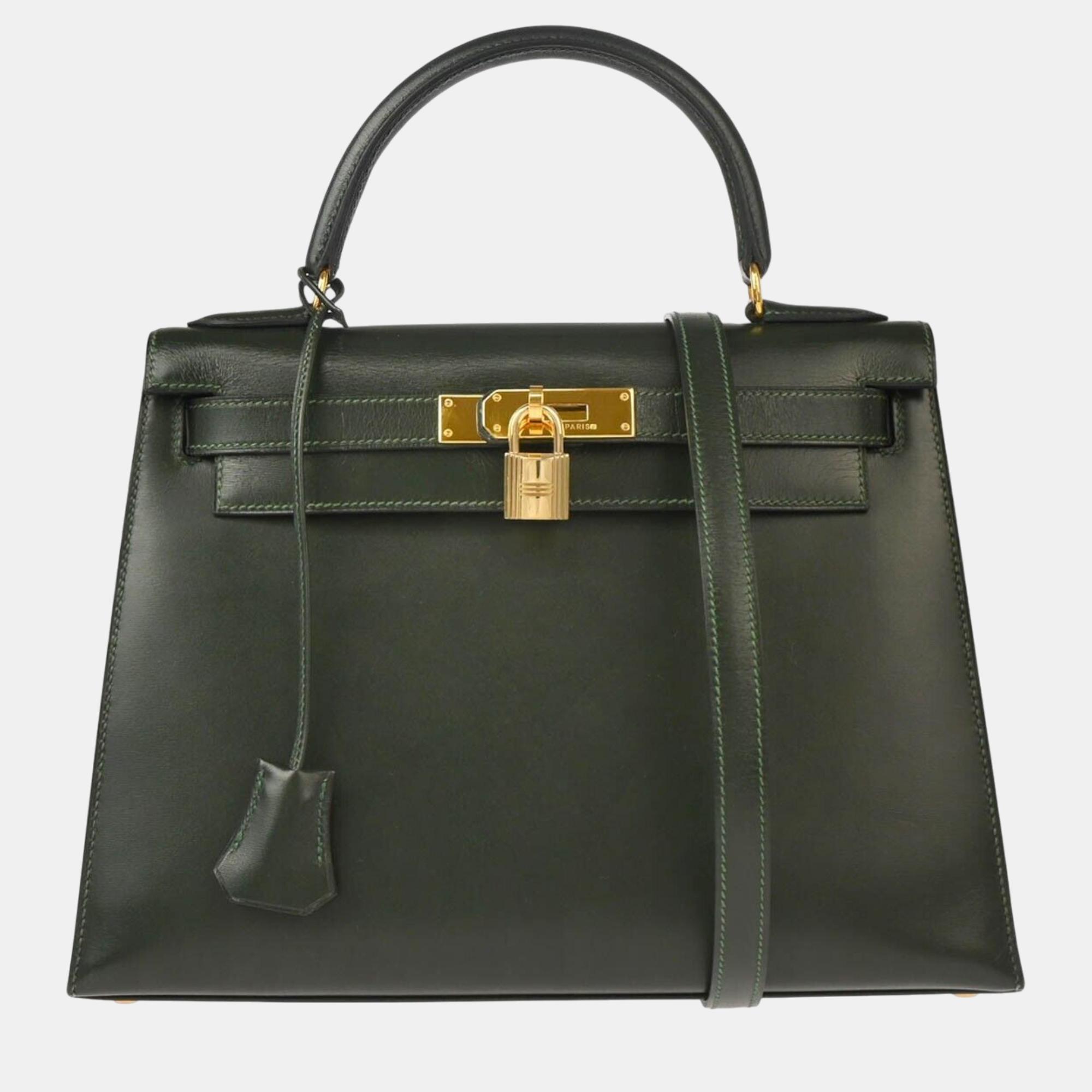 

Hermes Green Box Calf Kelly 28 Sellier 2way Handbag