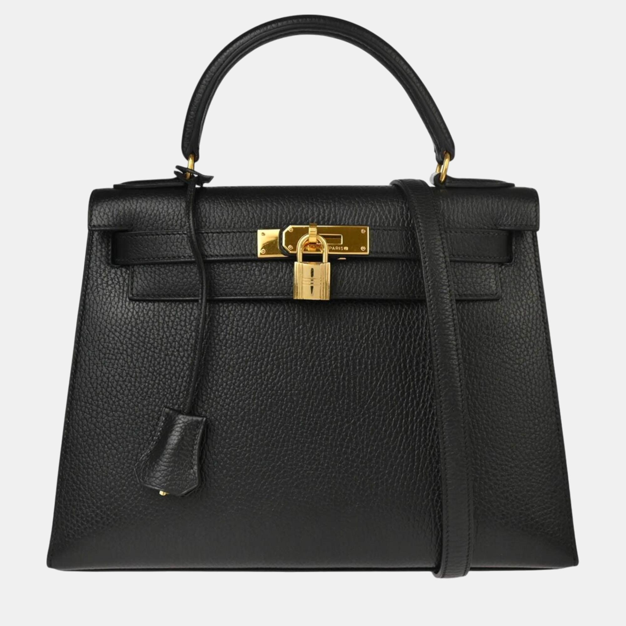 

Hermes Black Ardennes Kelly 28 Sellier 2way Handbag