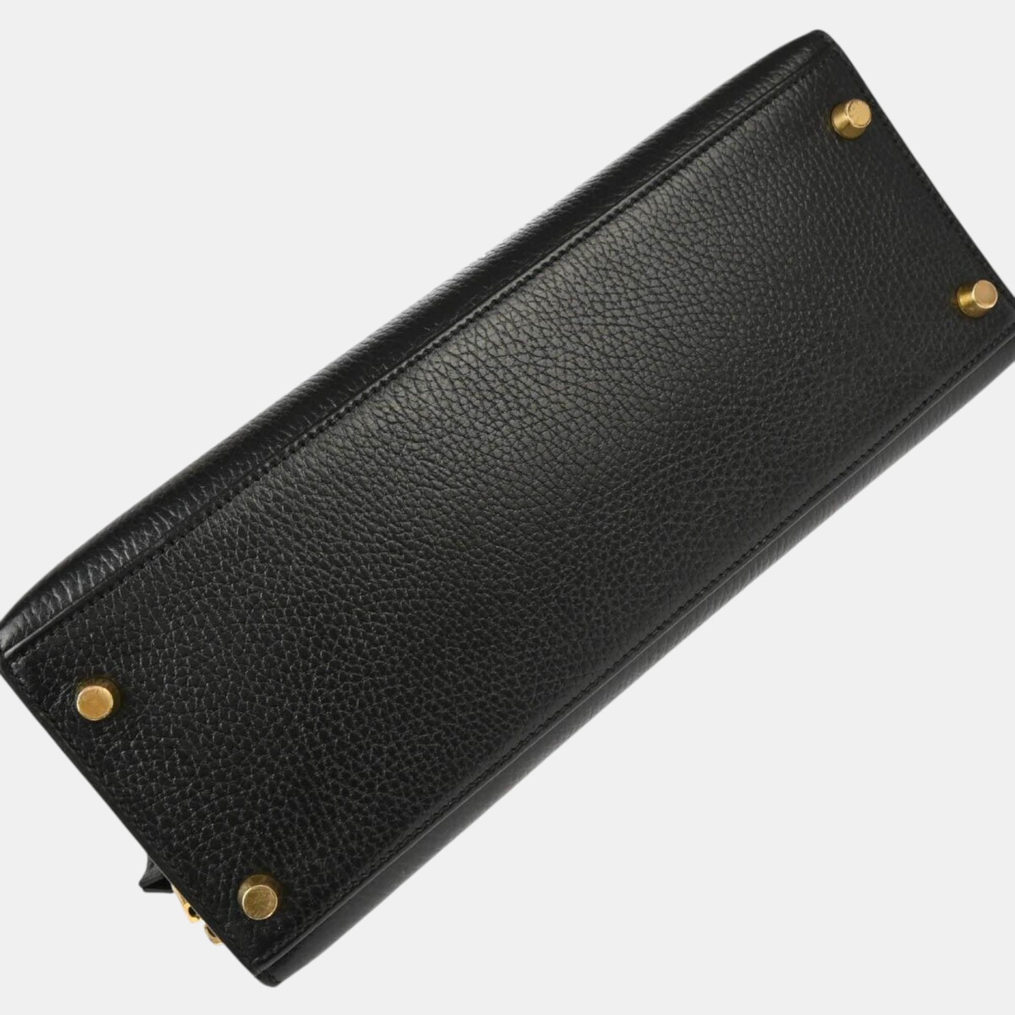 Hermes Black Ardennes Kelly Sellier 28 Handbag 