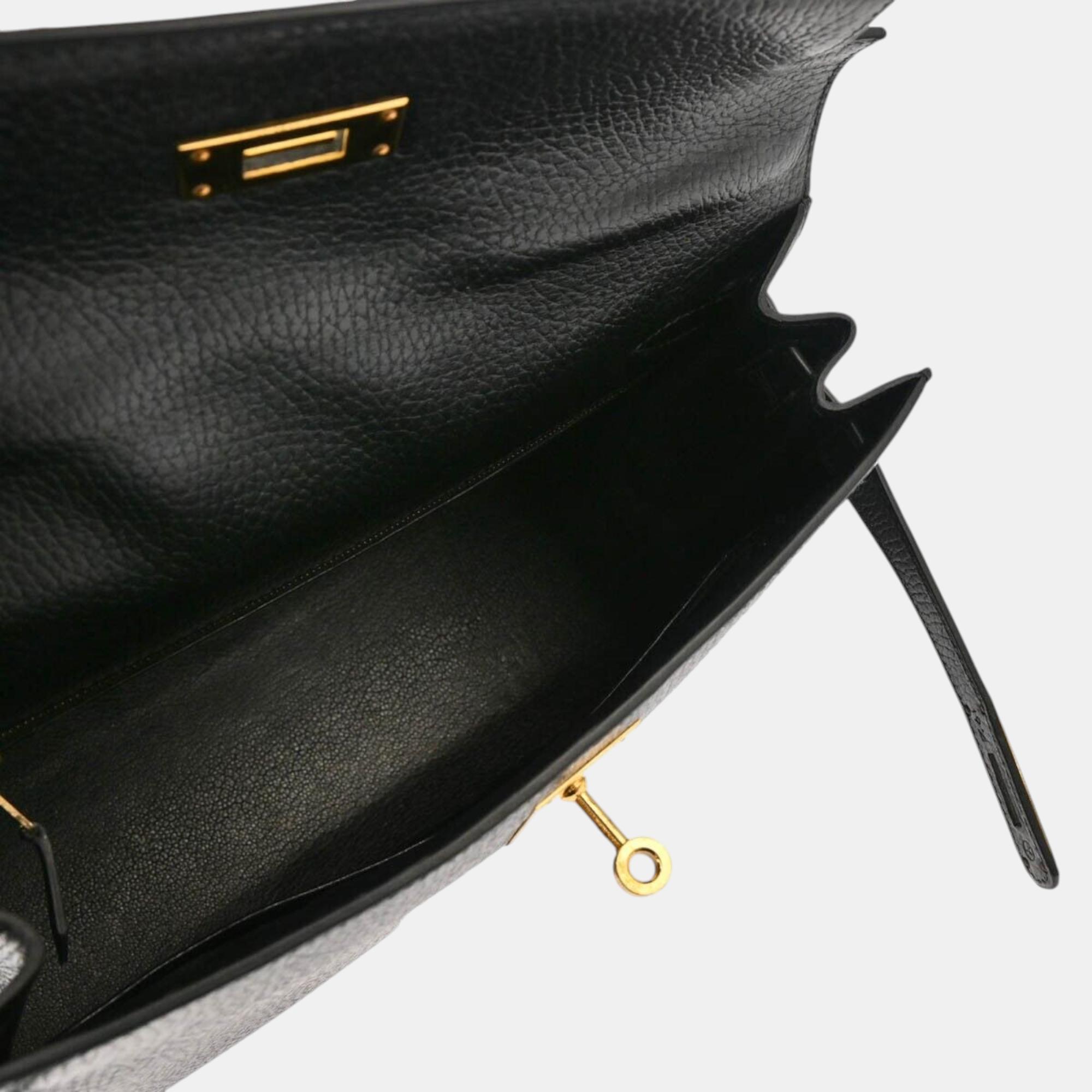 Hermes Black Ardennes Kelly Sellier 28 Handbag 