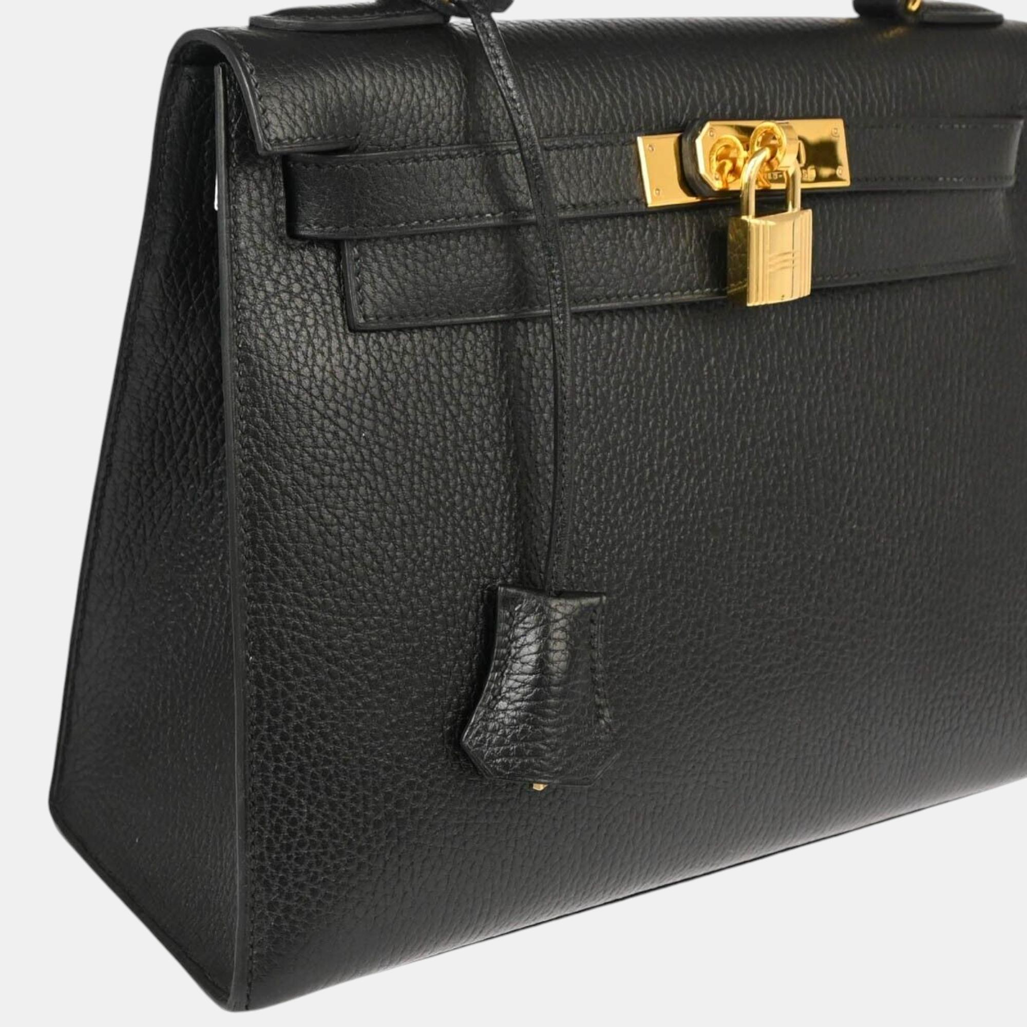 Hermes Black Ardennes Kelly Sellier 28 Handbag 