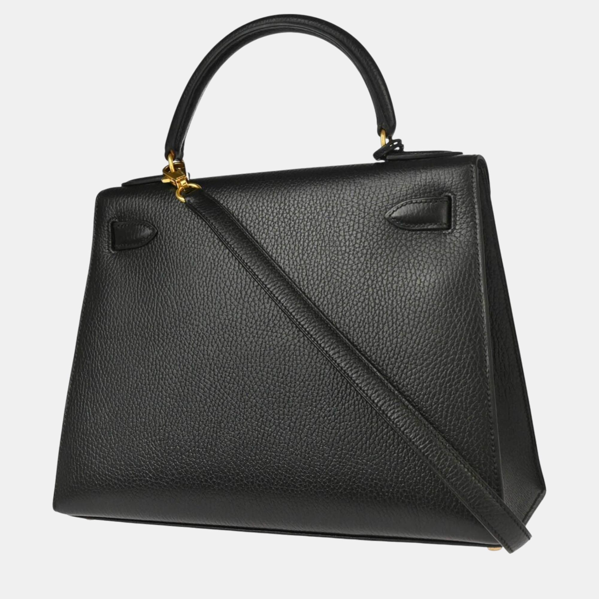 Hermes Black Ardennes Kelly Sellier 28 Handbag 