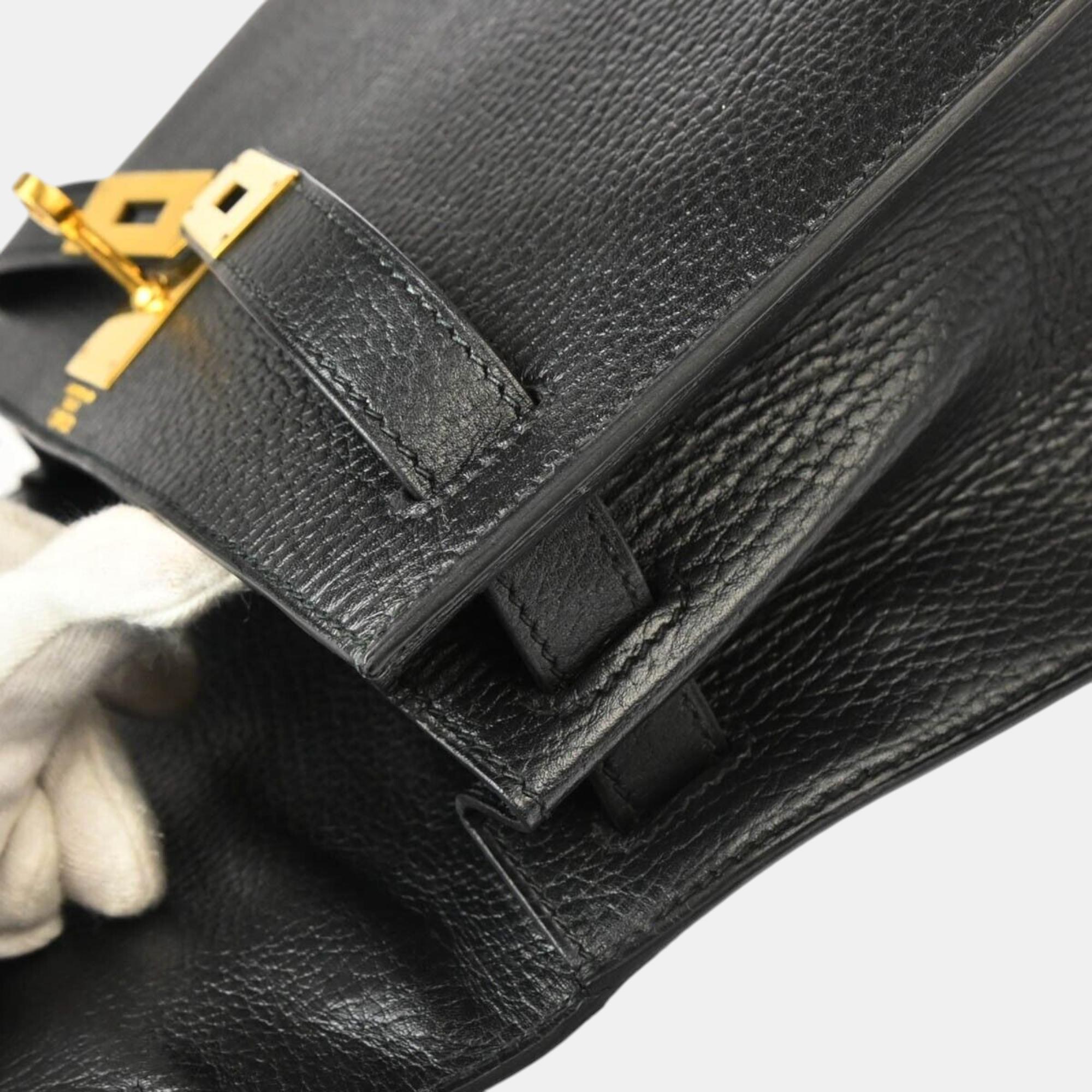 Hermes Black Ardennes Kelly Sellier 28 Handbag 