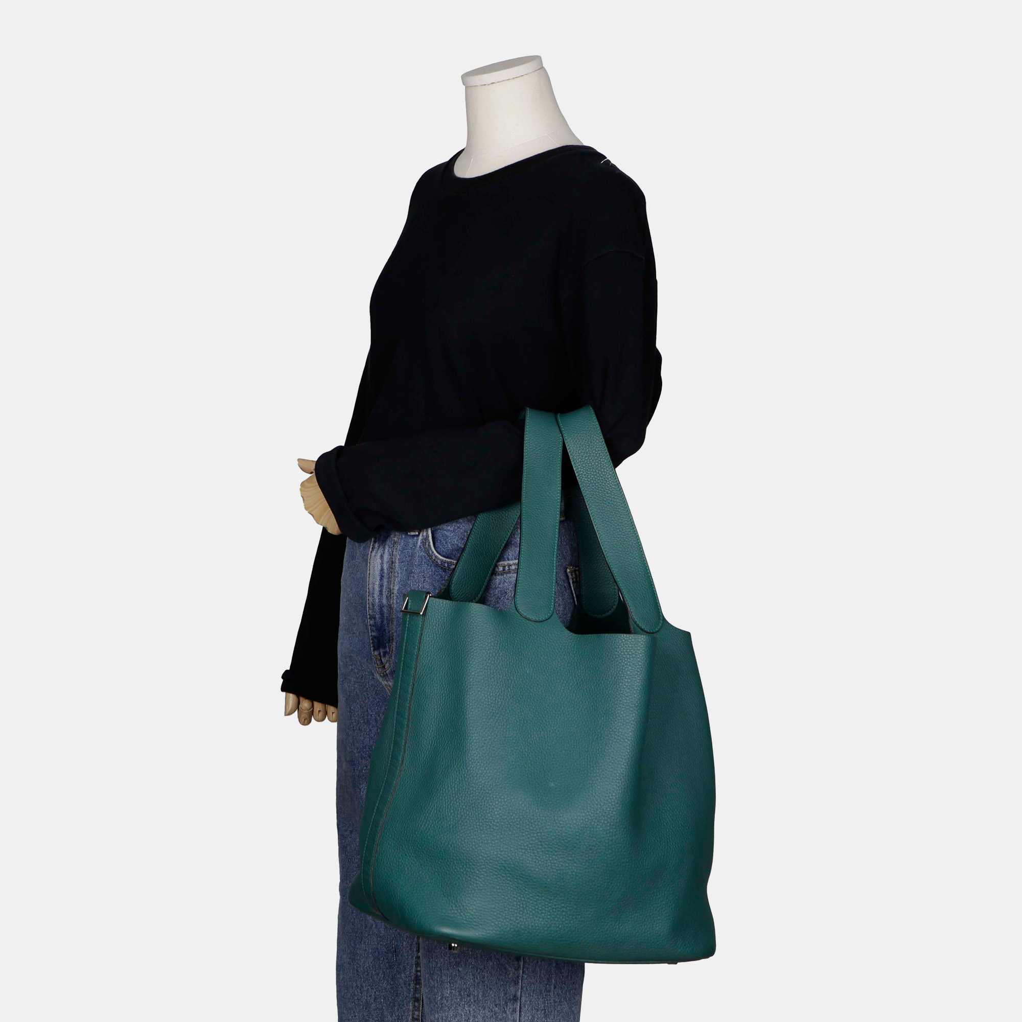 Hermes Green Leather Picotin Lock Tote Bag 