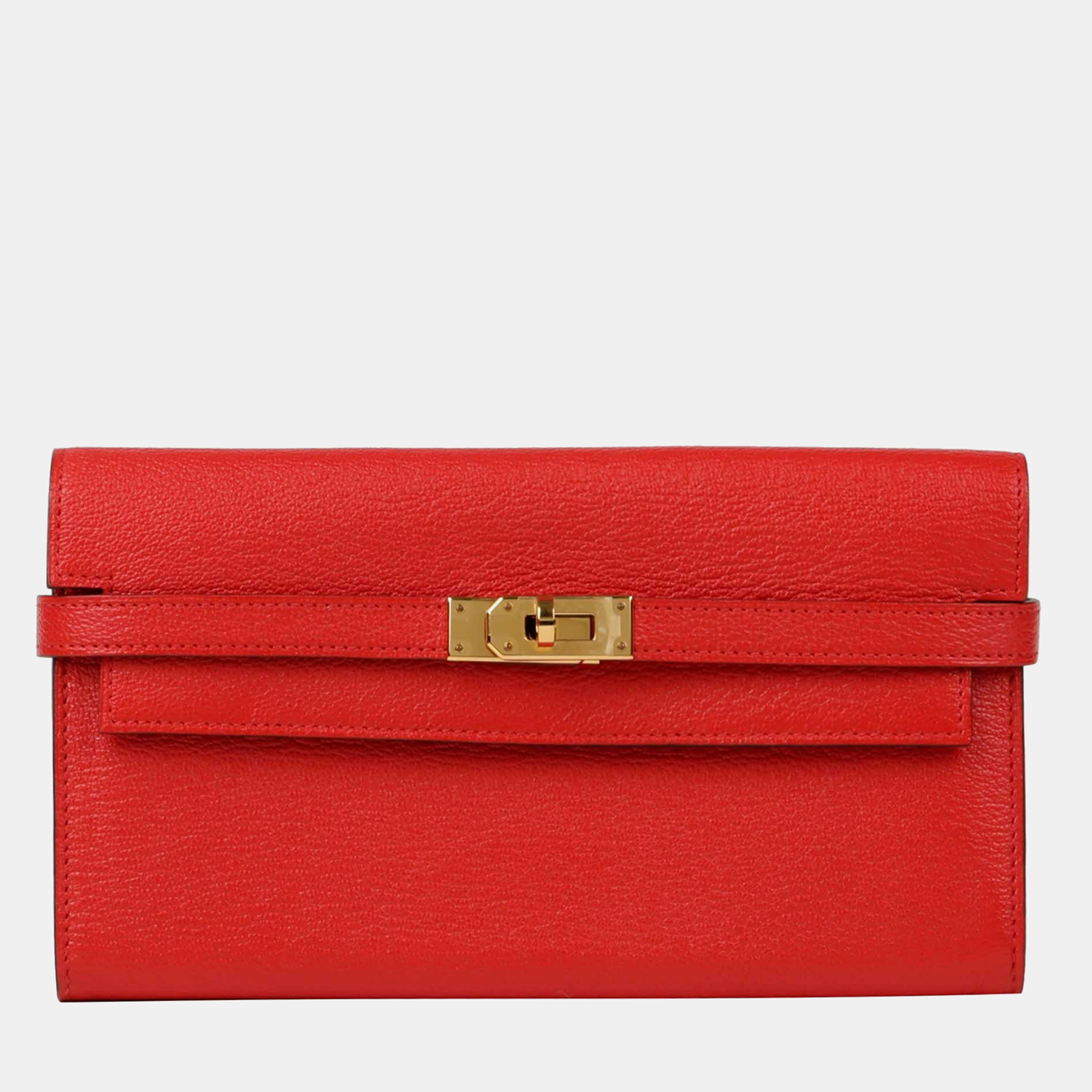 

Hermes Rouge Casaque Leather Kelly Long Wallet, Red