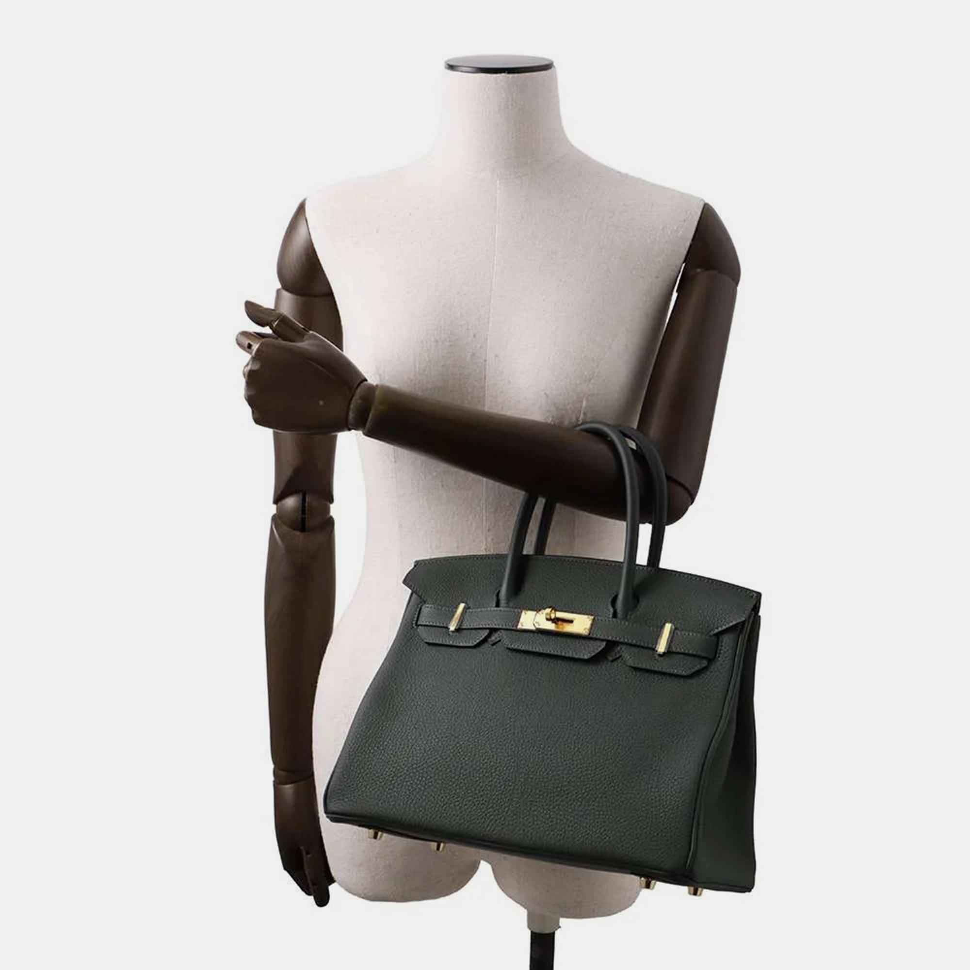 Hermes Vert Fonce Togo Leather Birkin 30 Bag 