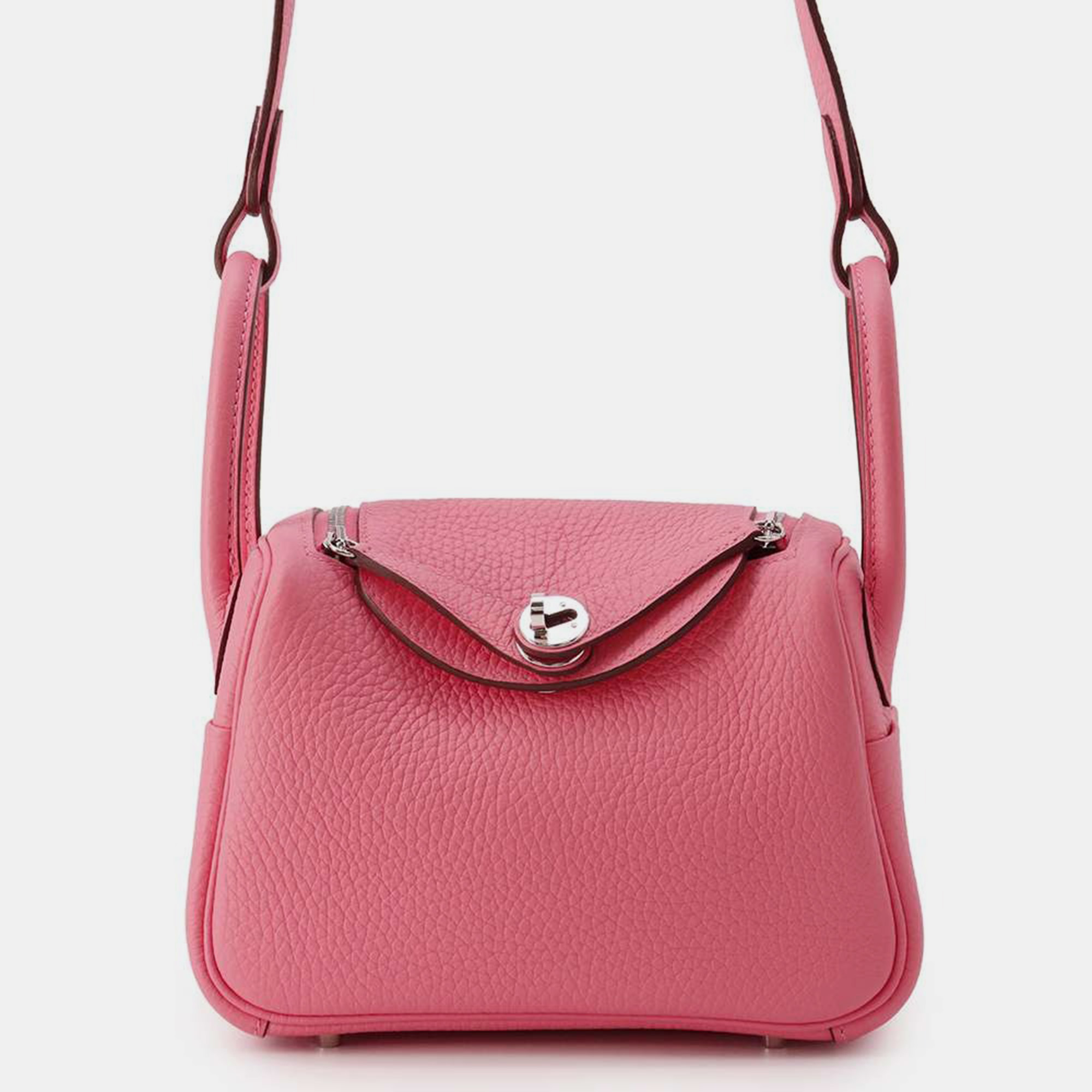 

Hermes Rose Azalee Taurillon Clemence Lindy Mini Bag, Pink