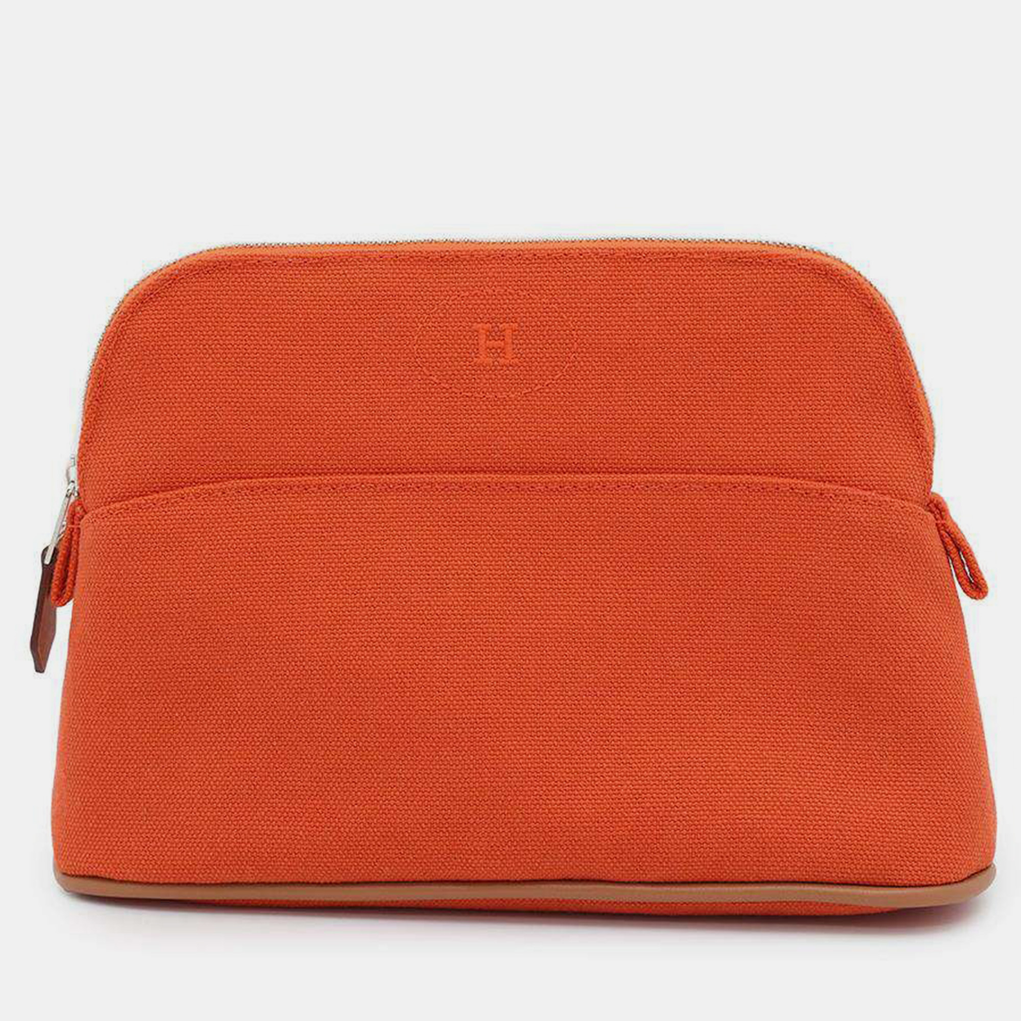 

Hermes Orange Feu Canvas Bolide Mini Pouch Bag