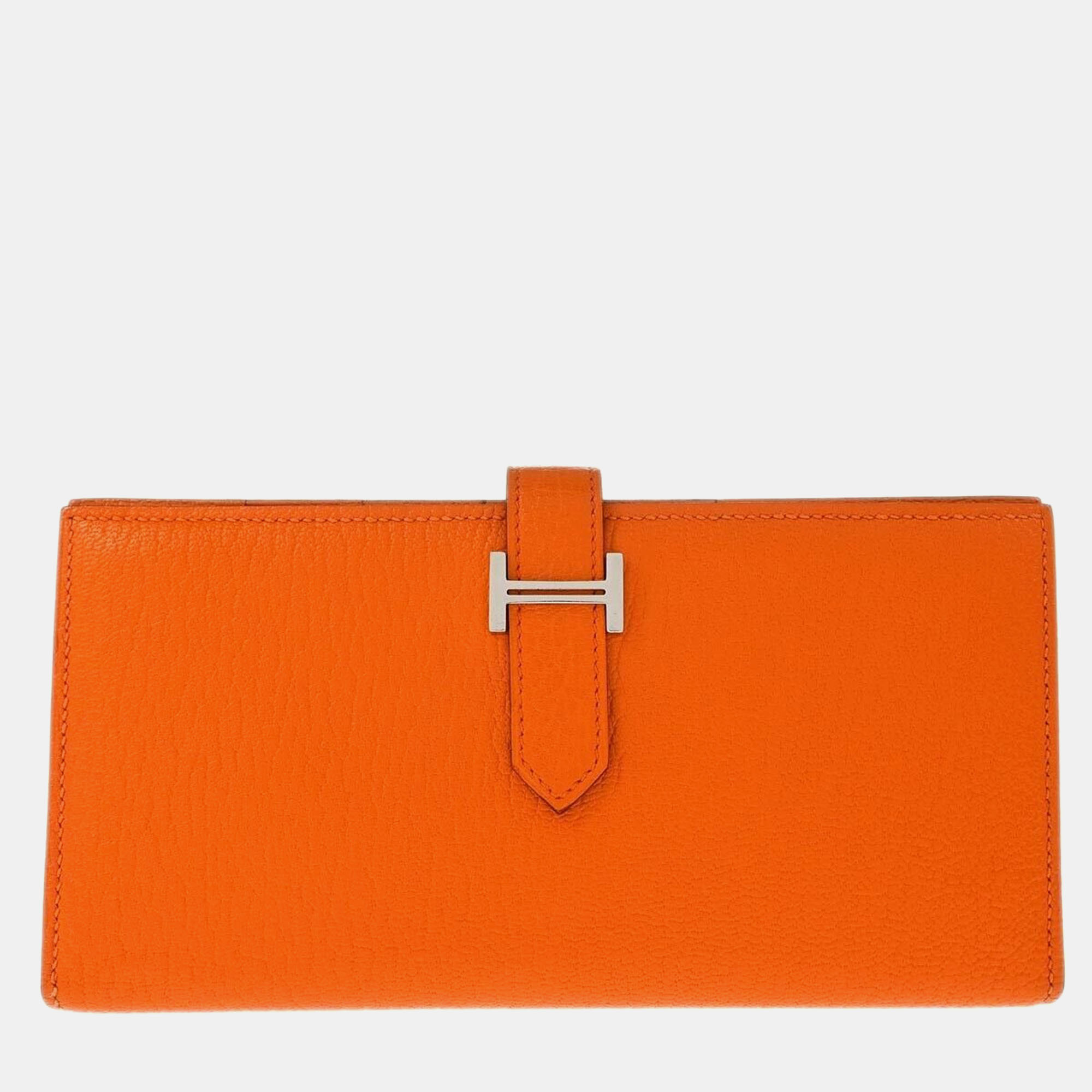 

Hermes Orange Chevre Bearn Soufre Bifold Long Wallet