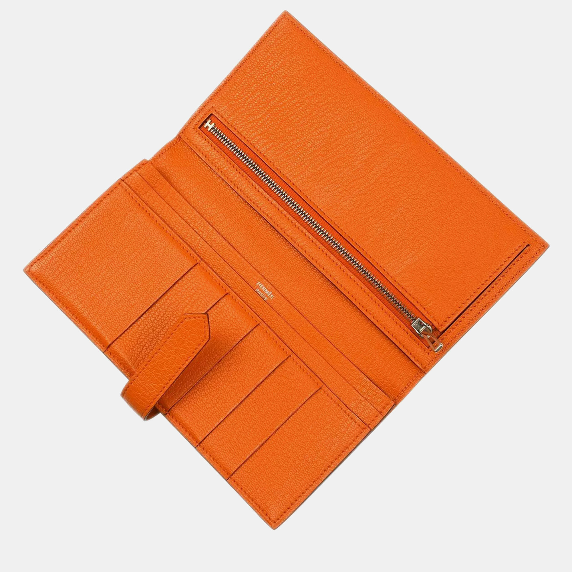 Hermes Orange Chevre Bearn Soufre Bifold Long Wallet 