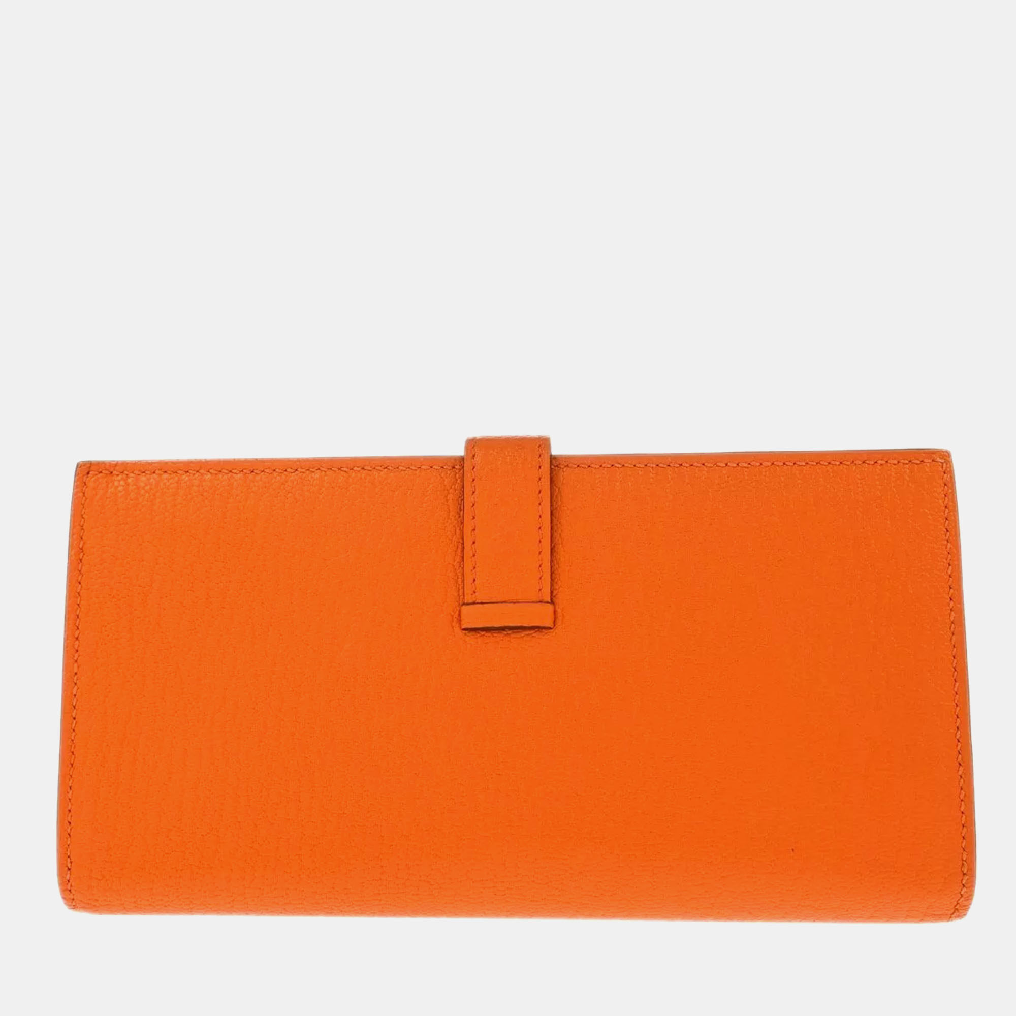 Hermes Orange Chevre Bearn Soufre Bifold Long Wallet 