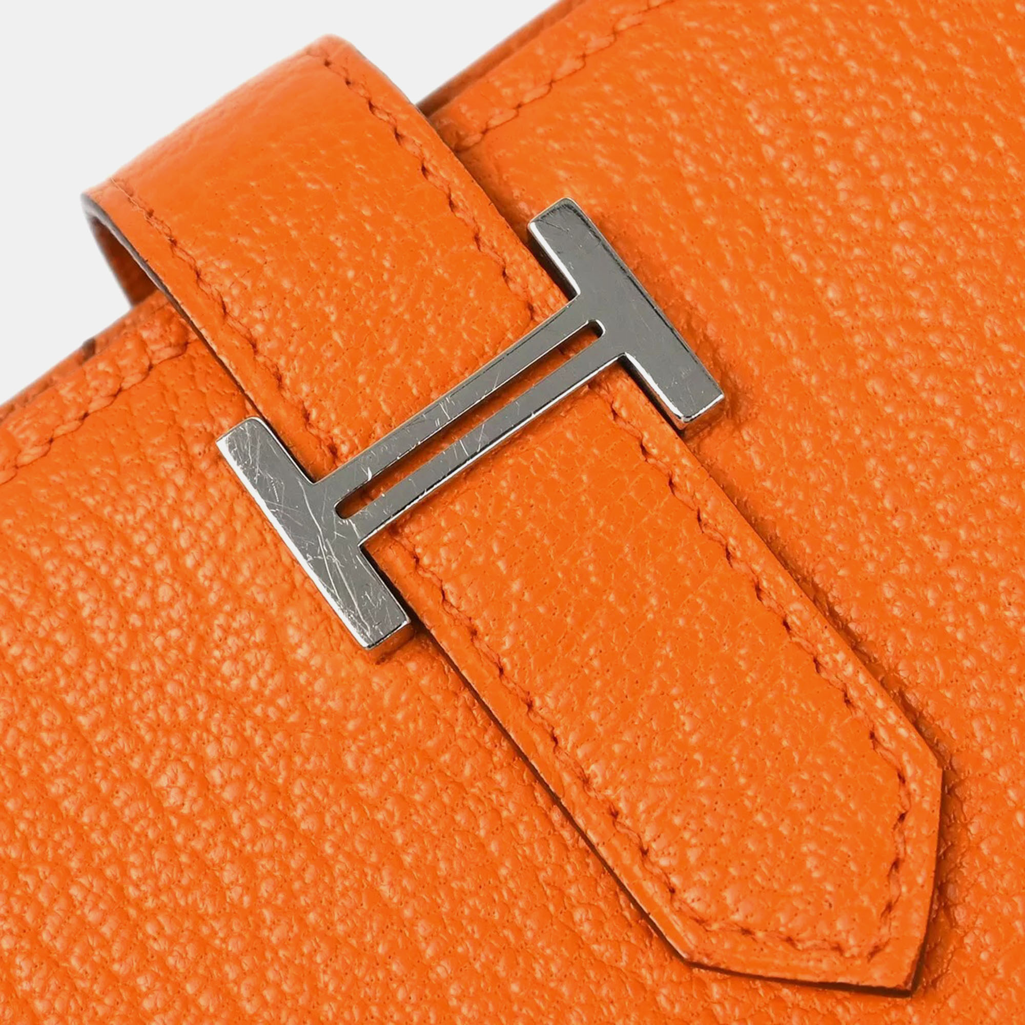 Hermes Orange Chevre Bearn Soufre Bifold Long Wallet 